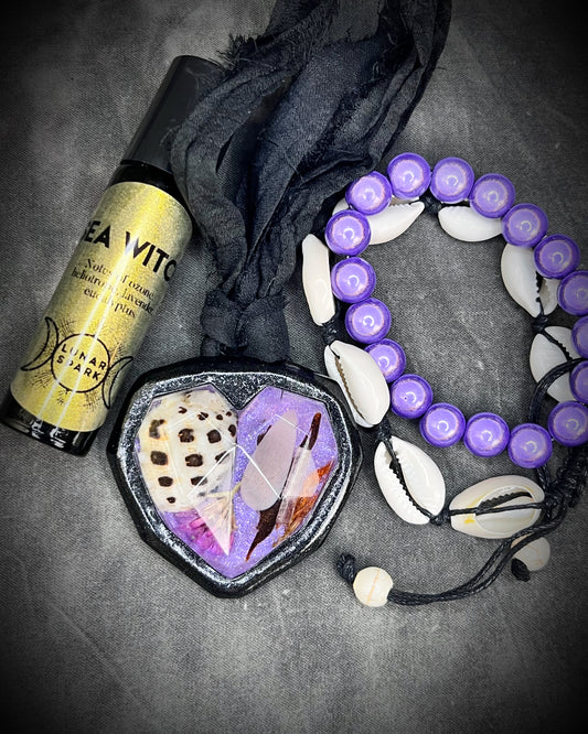 SEA WITCH_ MOONLIT LAVENDER: Sea Witches & Sirens Collection by Become Spellbound x Lunar Spark Shop, Gift Set with Scented Roller Oil and Bracelet Stack
