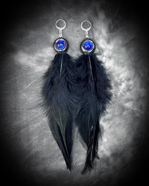 Feather and Amethyst Sterling Silver Earrings