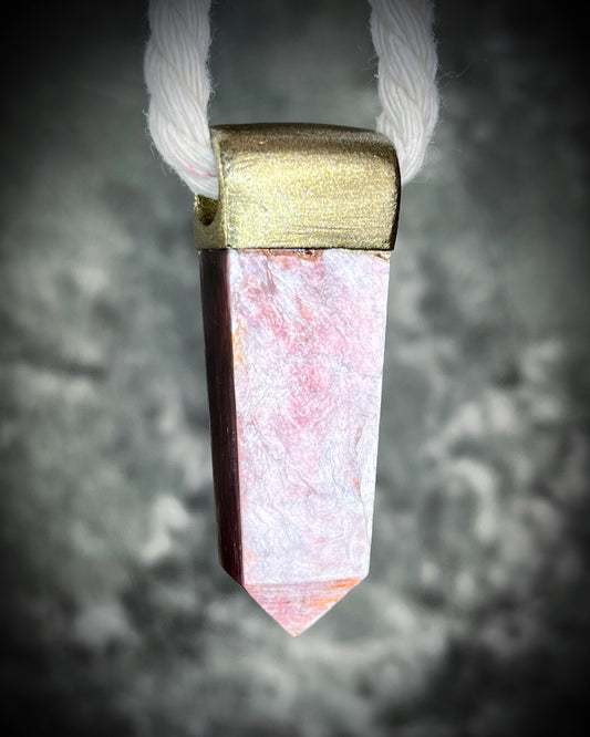 Handmade lepidolite anti-anxiety designer crystal necklace in a silver finish strung from grey cotton rope.  Perfect for pregnancy jewelry or meditation.