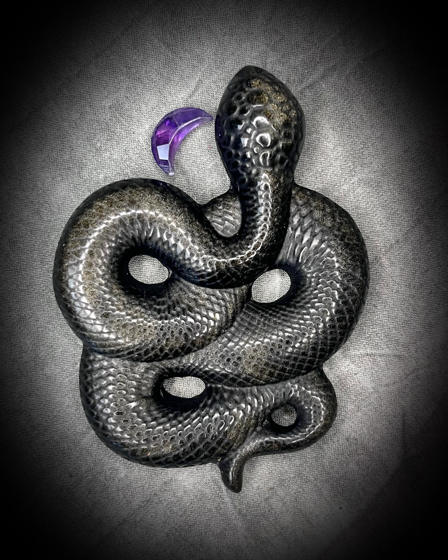 2025 Year of the Snake Crystal Healing Obsidian Talisman featuring Amethyst.  Handmade New Year gemstone talisman for New Year Resolutions and Manifestation.