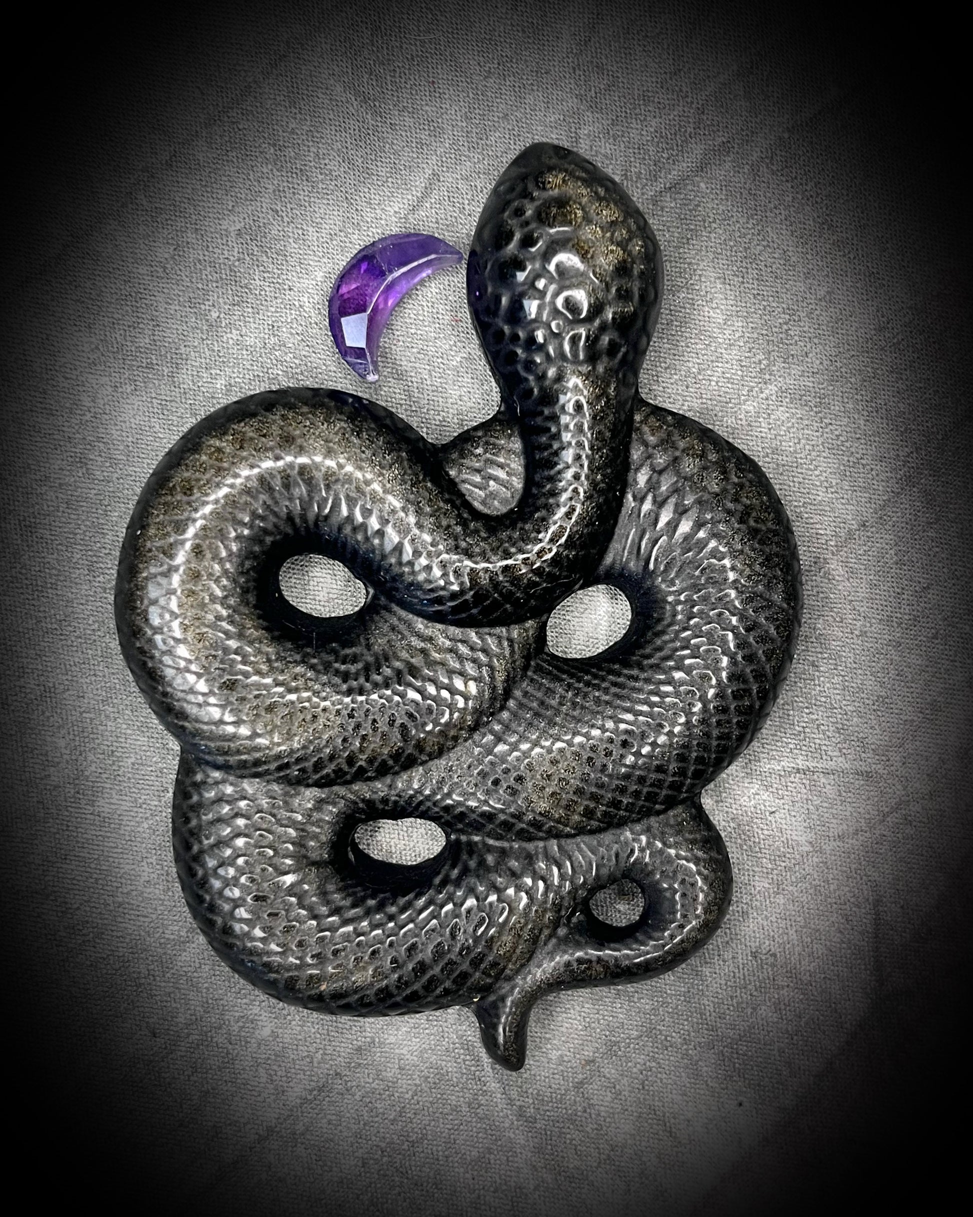 2025 Year of the Snake Crystal Healing Obsidian Talisman featuring Amethyst.  Handmade New Year gemstone talisman for New Year Resolutions and Manifestation.