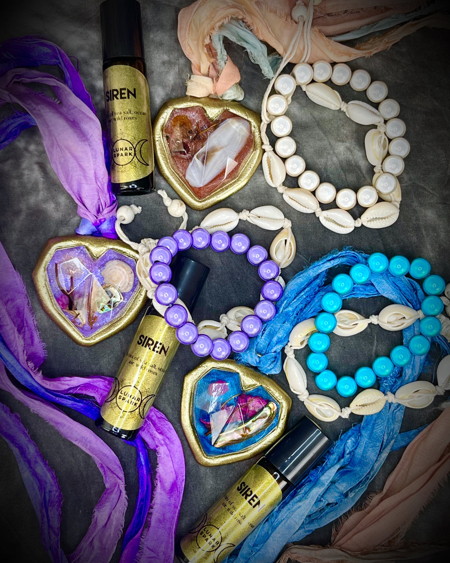 Sea Witches & Sirens: SIREN _ SALT KISSED CORAL: Collection by Become Spellbound x Lunar Spark Shop, Gift Set Necklace with Scented Roller Oil