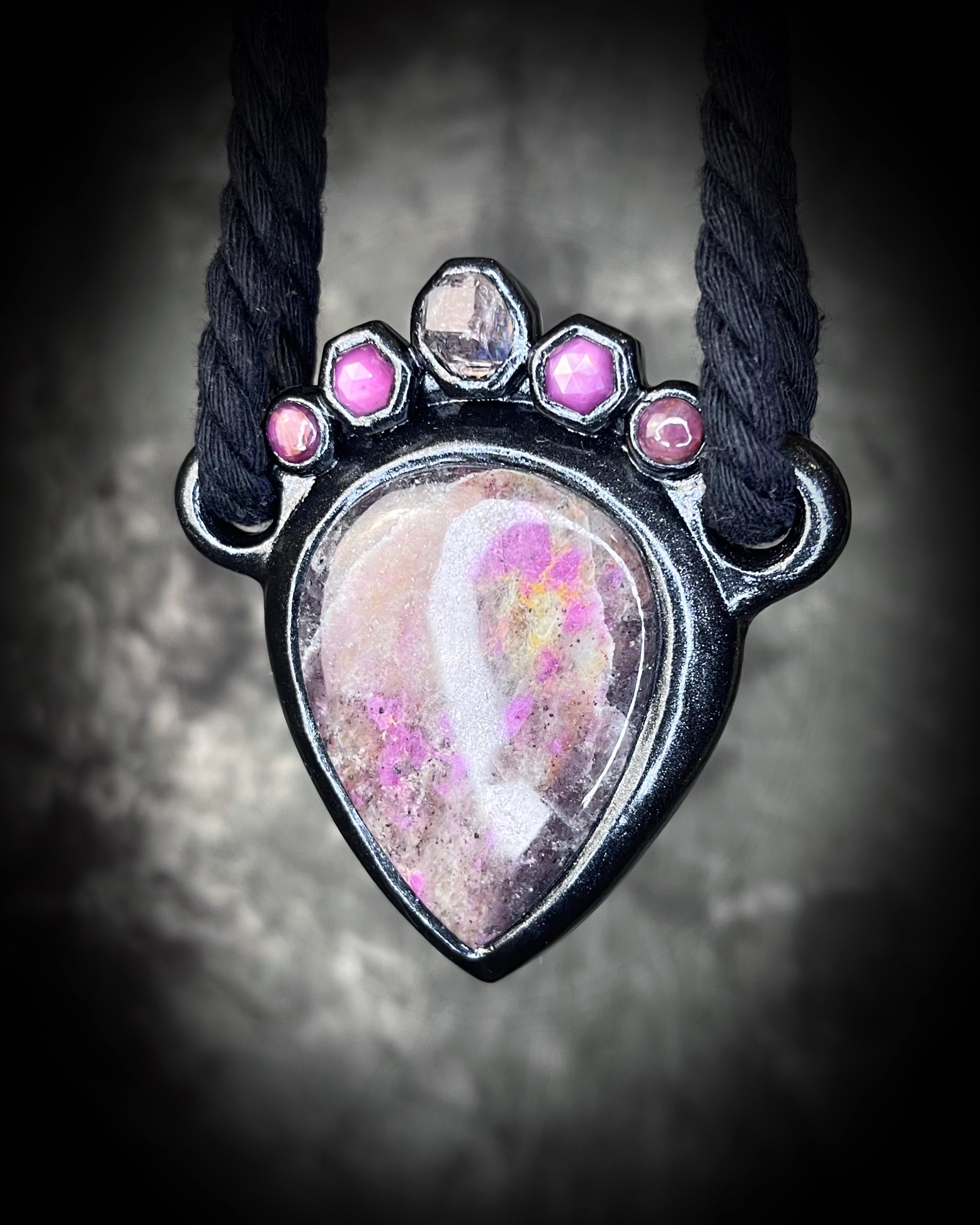 Ruby with Pink Sapphires and Petroleum Quartz Queen Talisman