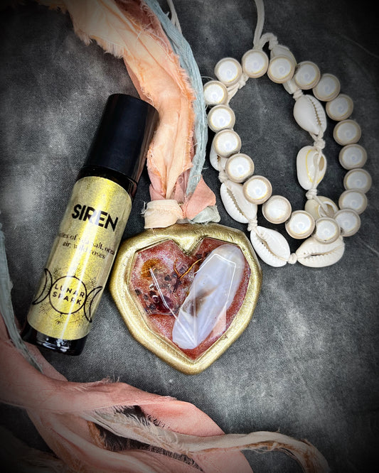 SIREN _ SALT KISSED CORAL: Sea Witches & Sirens Collection by Become Spellbound x Lunar Spark Shop, Gift Set with Scented Roller Oil and Bracelet Stack