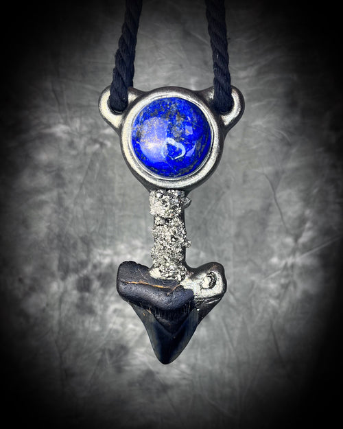 Megalodon Tooth with Lapis and Pyrite Talisman