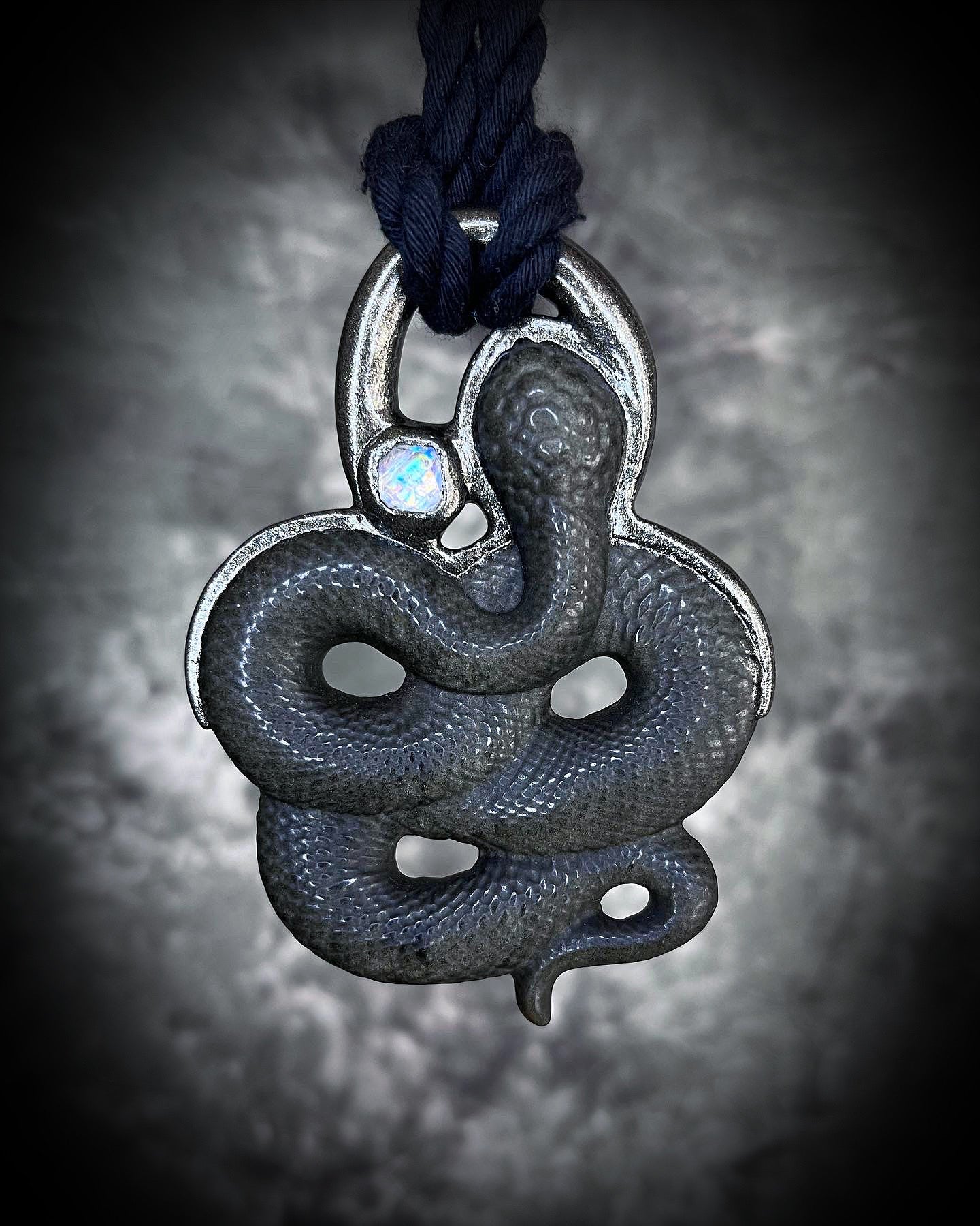 2025 Year of the Snake Crystal Healing Obsidian Talisman featuring Herkimer Diamond. Handmade New Year gemstone talisman for New Year Resolutions and Manifestation.