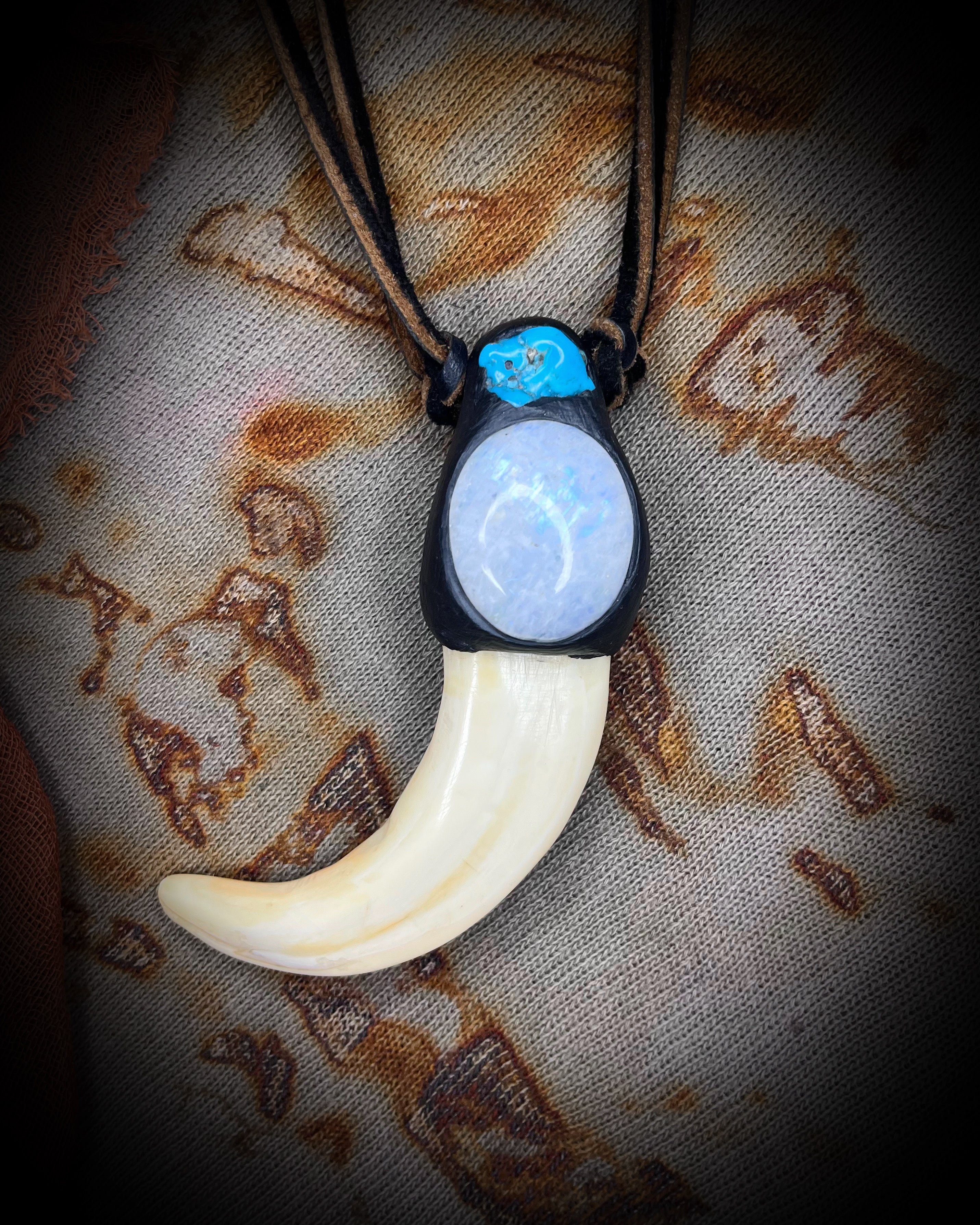 Origin Collection𓁿 Moonstone with Turquoise and Organic Tusk Talisman