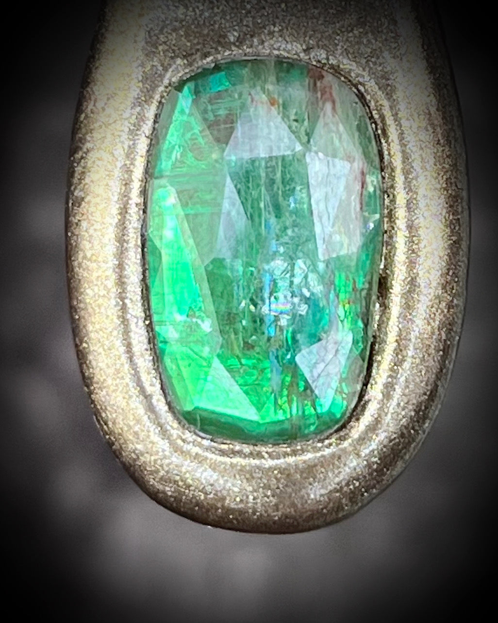 Green kyanite gemstone faceted crystal healing heart chakra pendant on recycled silk.  Best travel jewelry for summer, festival or wedding!