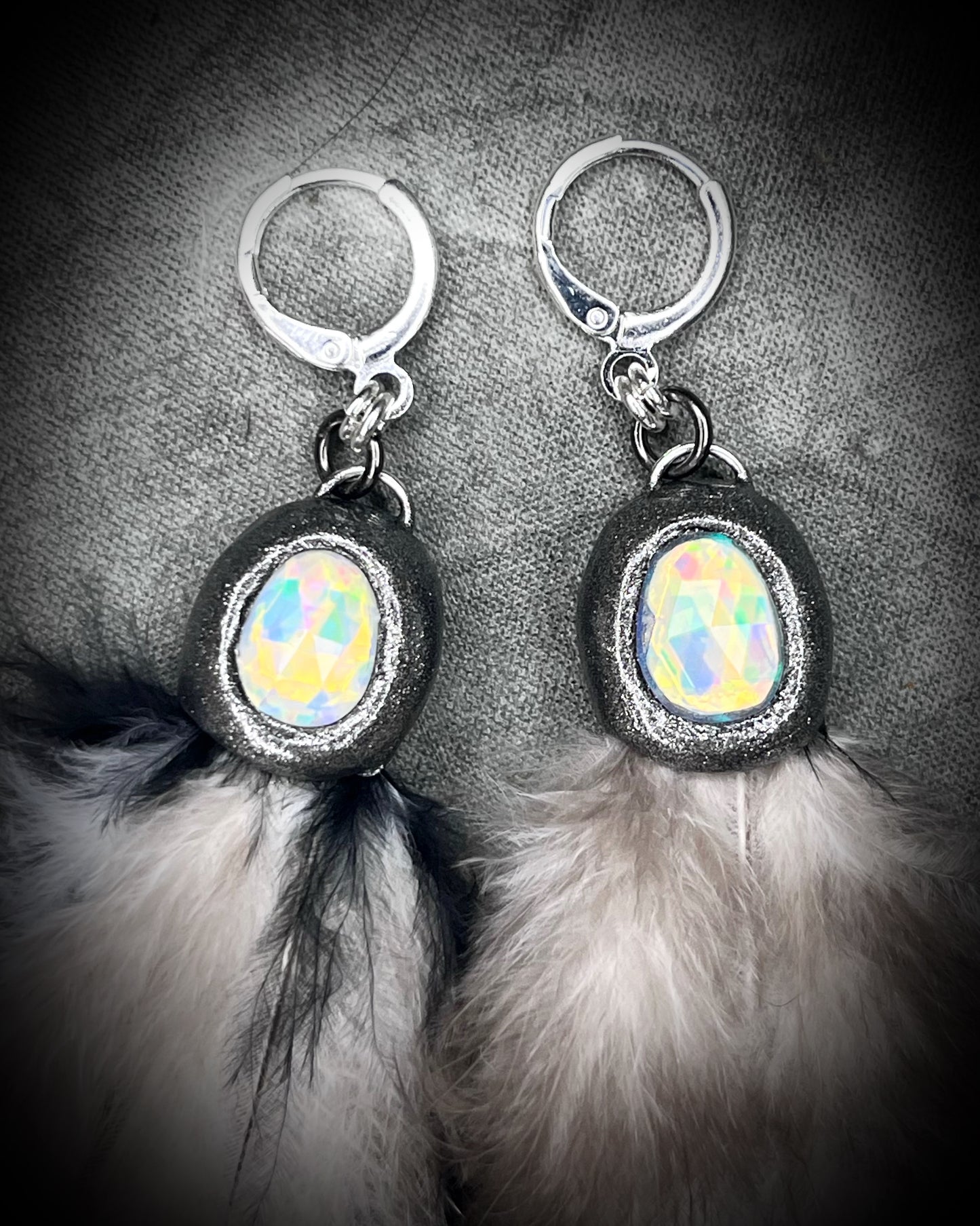 Mystical handmade raw opal gemstone and natural feather sterling silver dangle earrings!  Perfect for festival, summer, travel, vacation or everyday crystal healing magic!