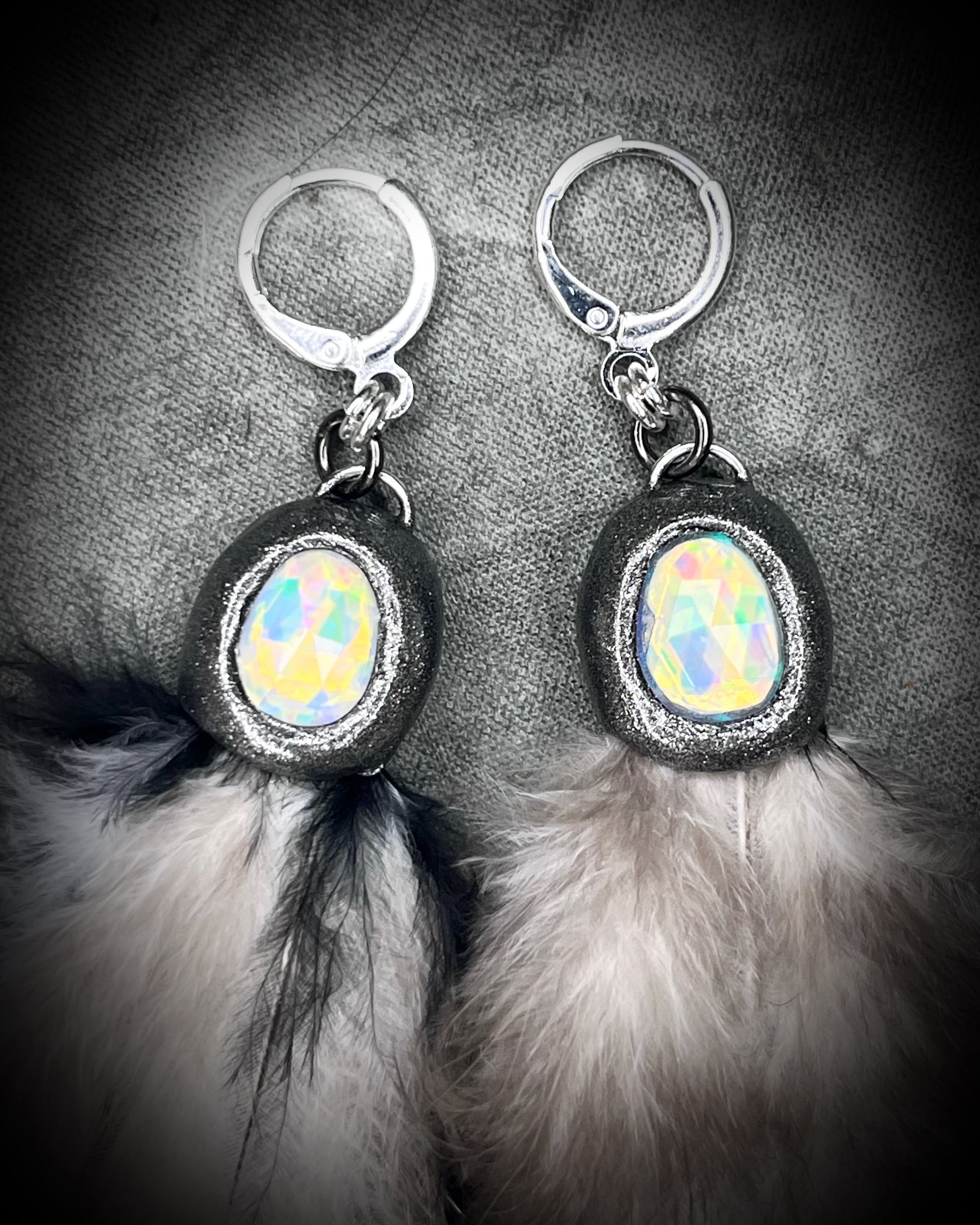 Mystical handmade raw opal gemstone and natural feather sterling silver dangle earrings!  Perfect for festival, summer, travel, vacation or everyday crystal healing magic!