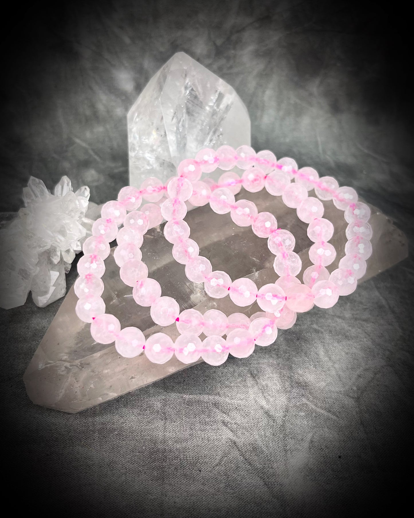 Rose Quartz Raw stone, natural crystal healing beaded bracelets for protection, grounding, emf shielding and gemstone magic!  Crystal stacking bracelets for modern maximalism and dopamine dressing!