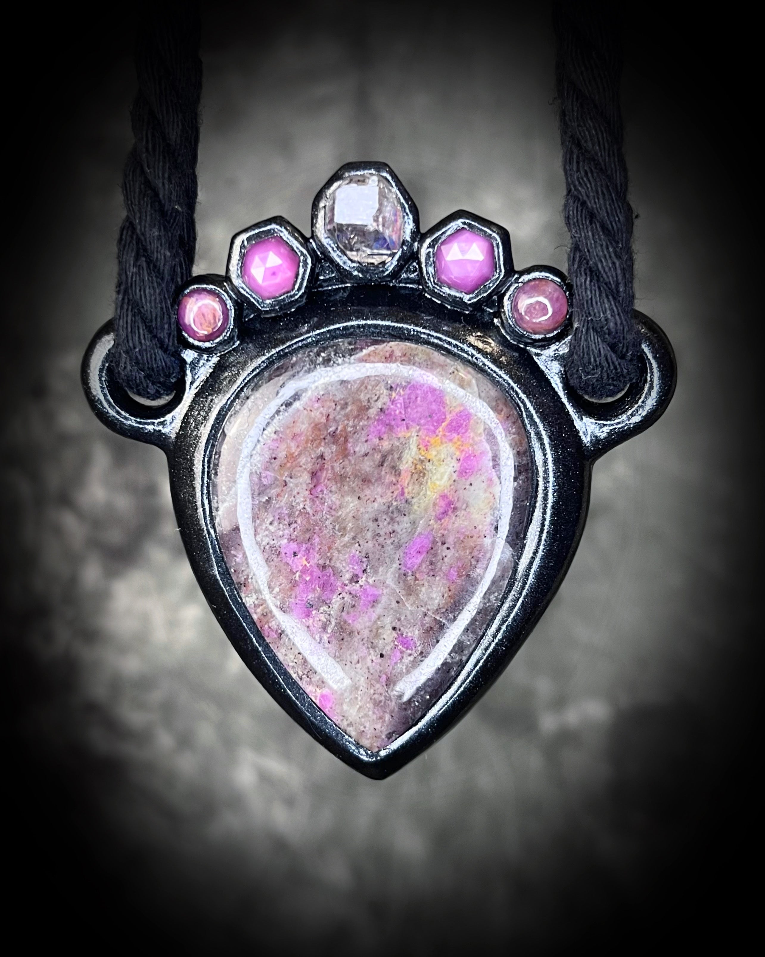 Ruby with Pink Sapphires and Petroleum Quartz Queen Talisman