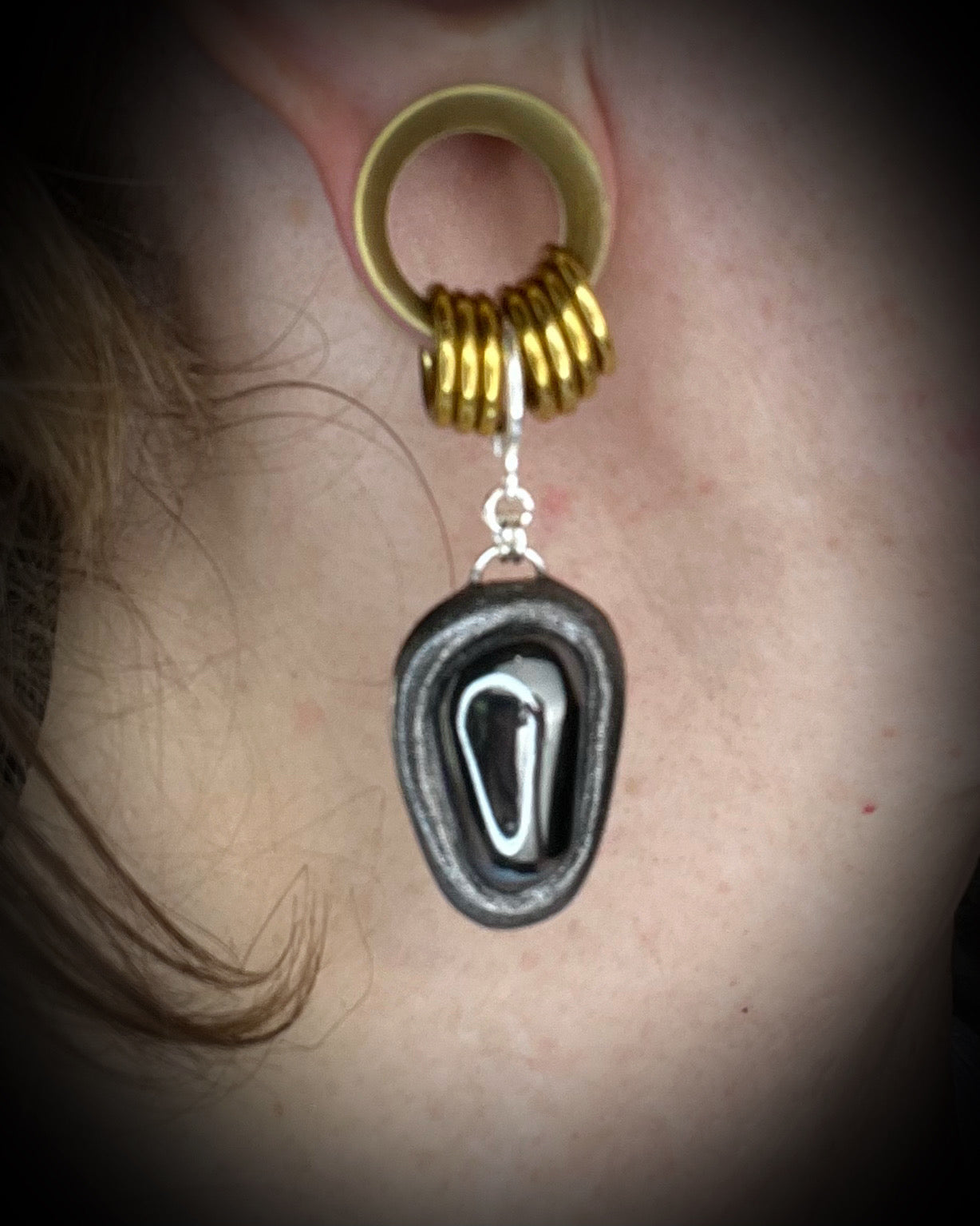 Pair of silver handmade earrings with hematite protection stones, handmade gift for her.