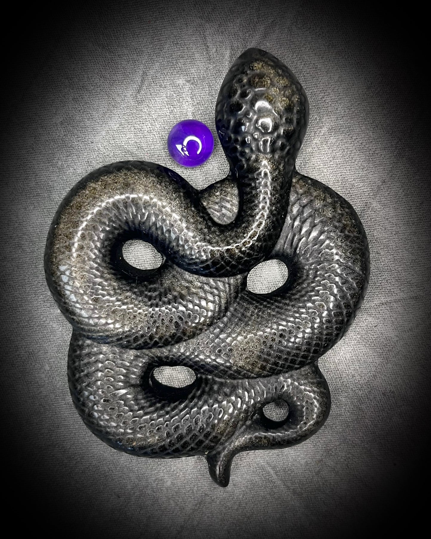2025 Year of the Snake Crystal Healing Obsidian Talisman featuring Amethyst.  Handmade New Year gemstone talisman for New Year Resolutions and Manifestation.