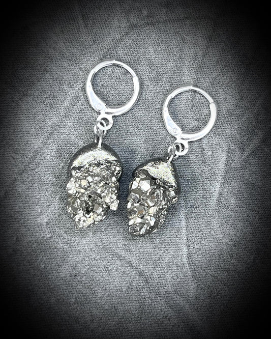 Dainty minimalist Sterling silver dangle earrings, handmade pyrite crystal gemstone earrings, holiday gift for her, made in the USA. 