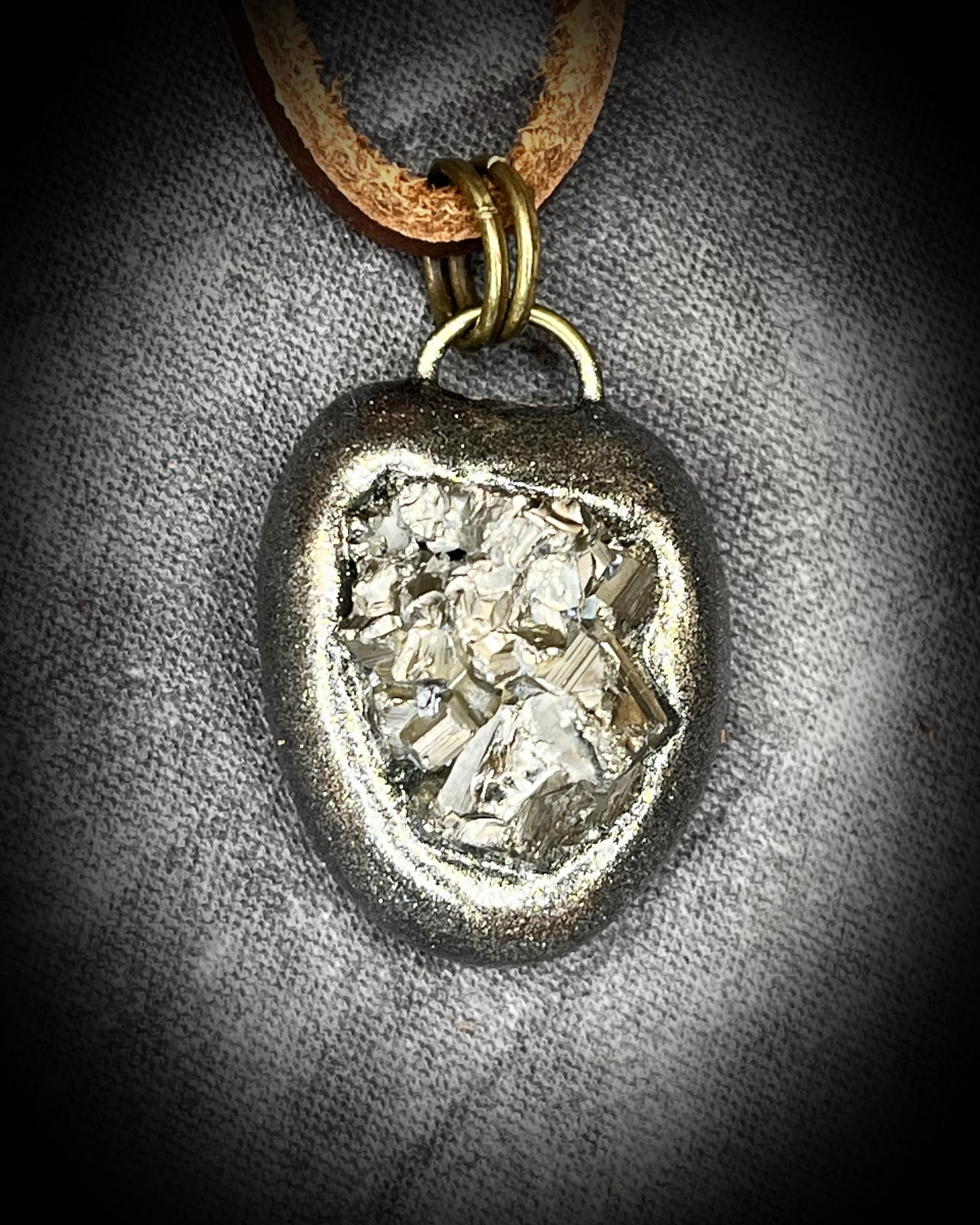 Pyrite Manfestation Talismans on Brown Leather- Handmade Gift Talisman