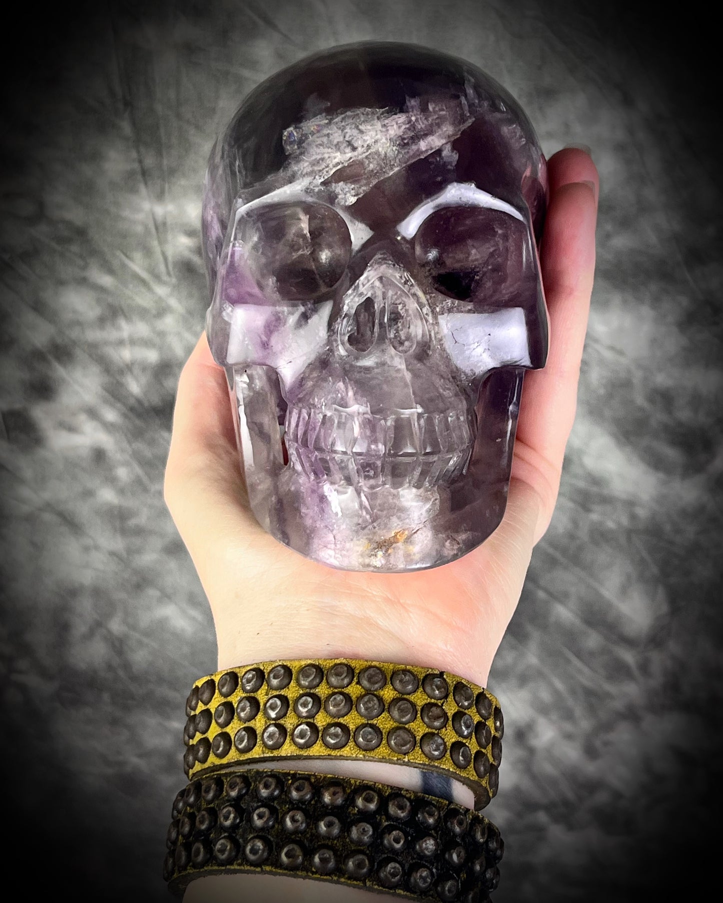 Purple Fluorite 5" Crystal Skull — Shimmer, Rainbows & Intuitive Clarity