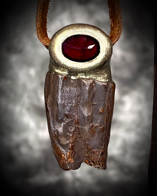 Equus Tooth Fossil & Garnet Talisman Necklace - Ancient Strength and Vitality Statement Jewelry