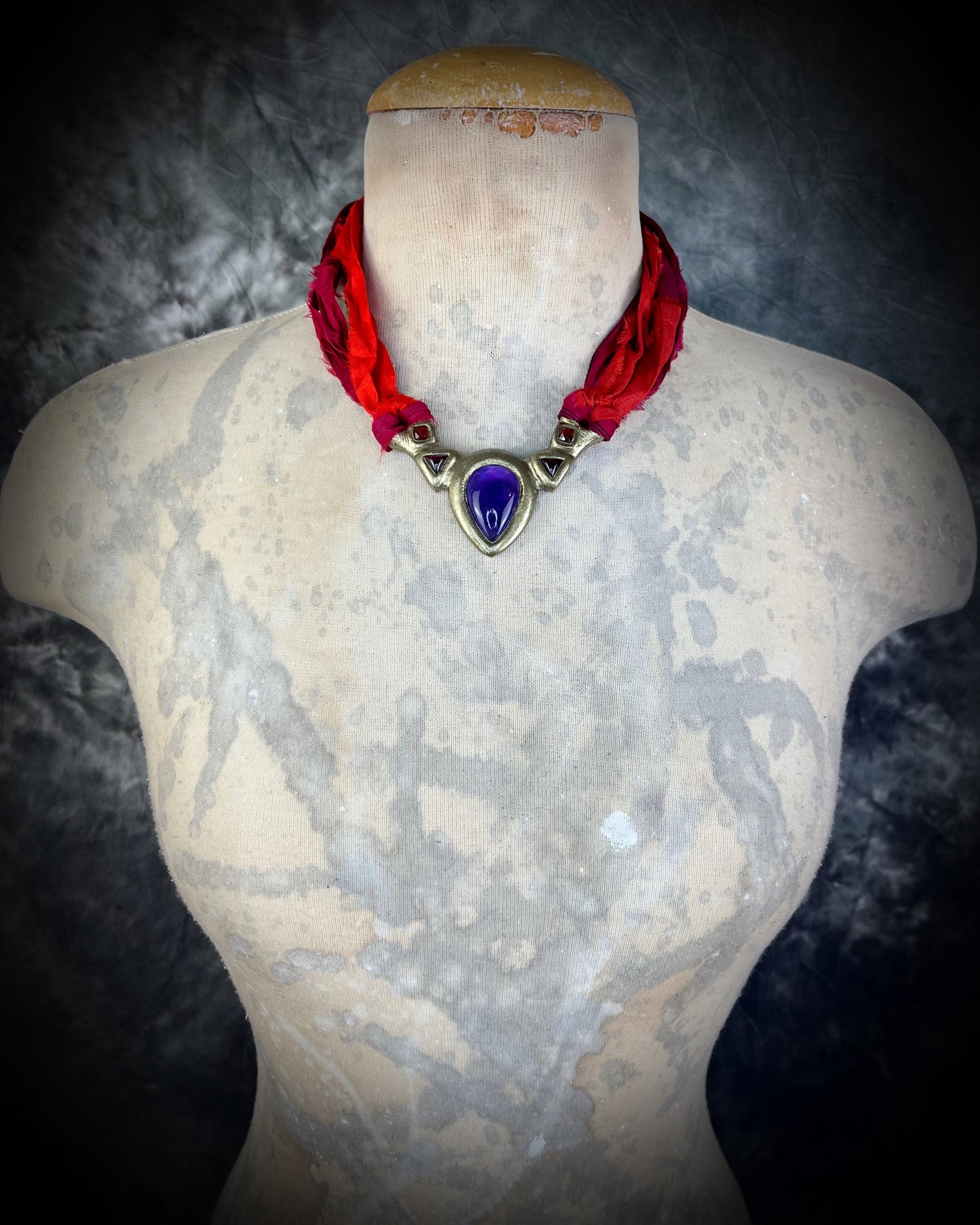 Amethyst and Garnet Birthstone Crystal Healing Collar Talisman – A maximalist gift for 2026 that enhances inner peace, psychic channels, and offers stress relief and protection. Handcrafted in the USA.
