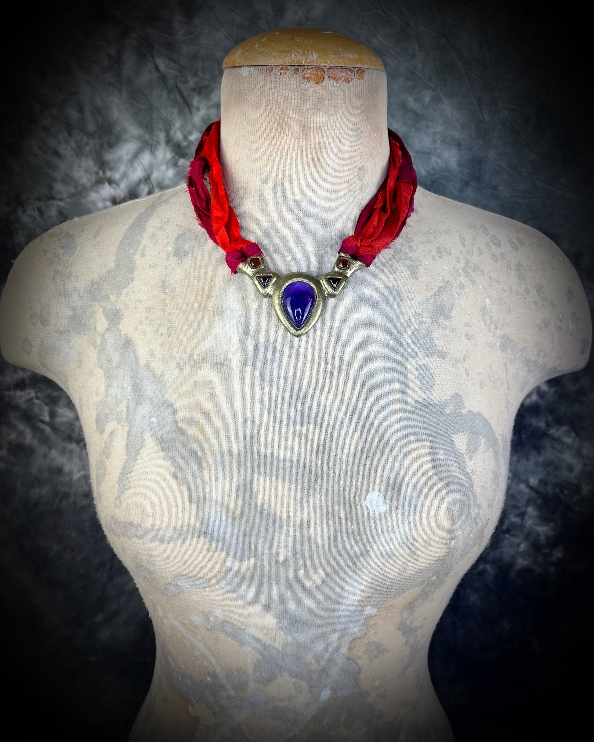 Amethyst and Garnet Birthstone Crystal Healing Collar Talisman – A maximalist gift for 2026 that enhances inner peace, psychic channels, and offers stress relief and protection. Handcrafted in the USA.