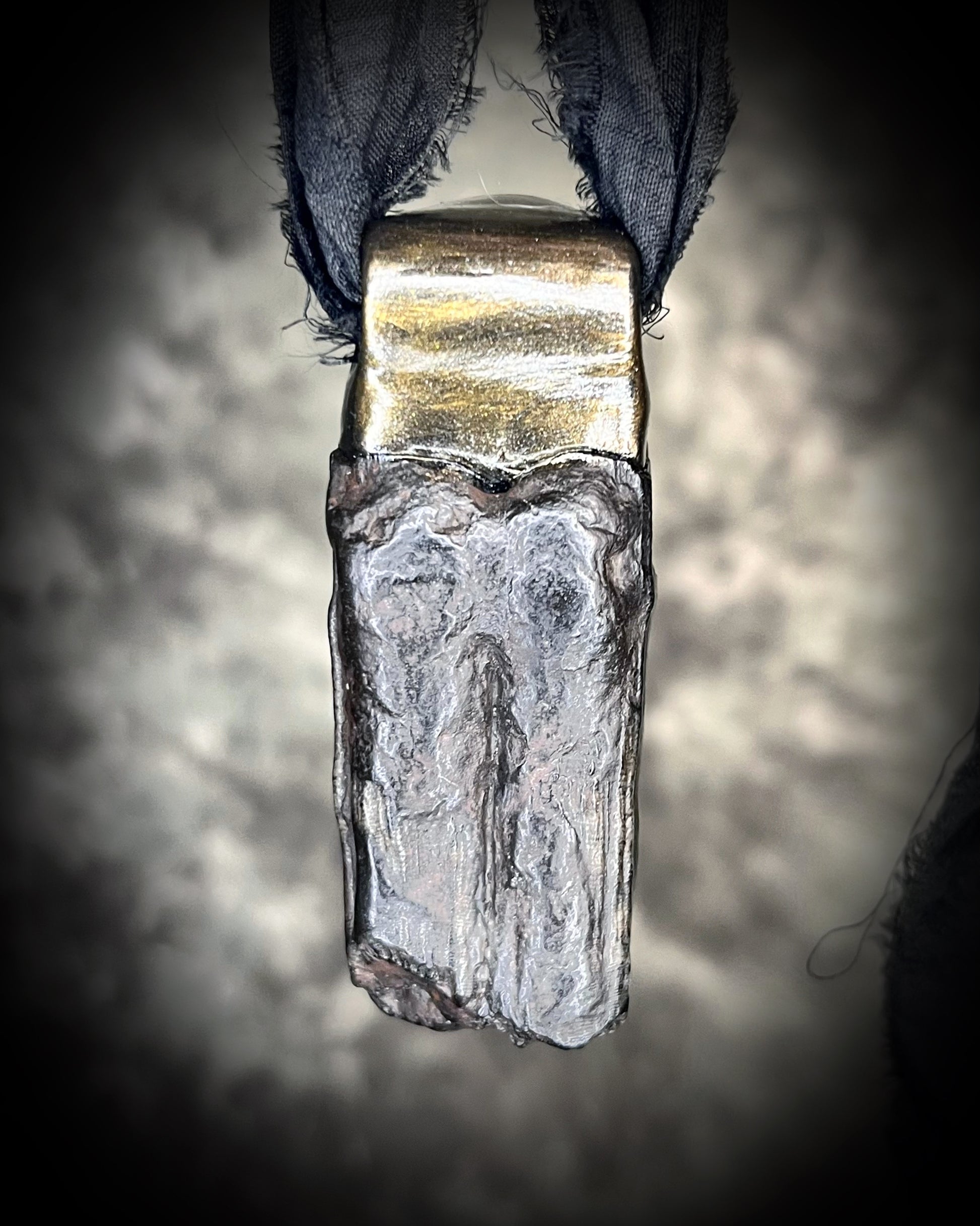 Ancient Equus tooth fossil pendant with iridescent opal, raw crystal talisman, witchy gothic statement necklace.