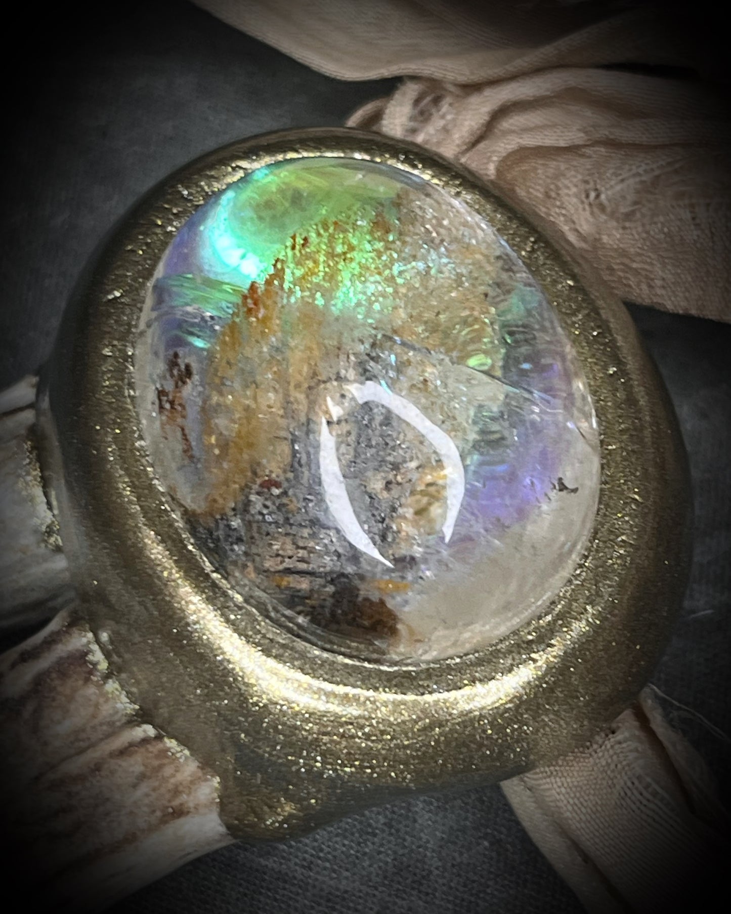 Antler and scenic quartz gemstone handmade shamanic crystal healing talisman.  2026 modern maximalist organic jewelry.