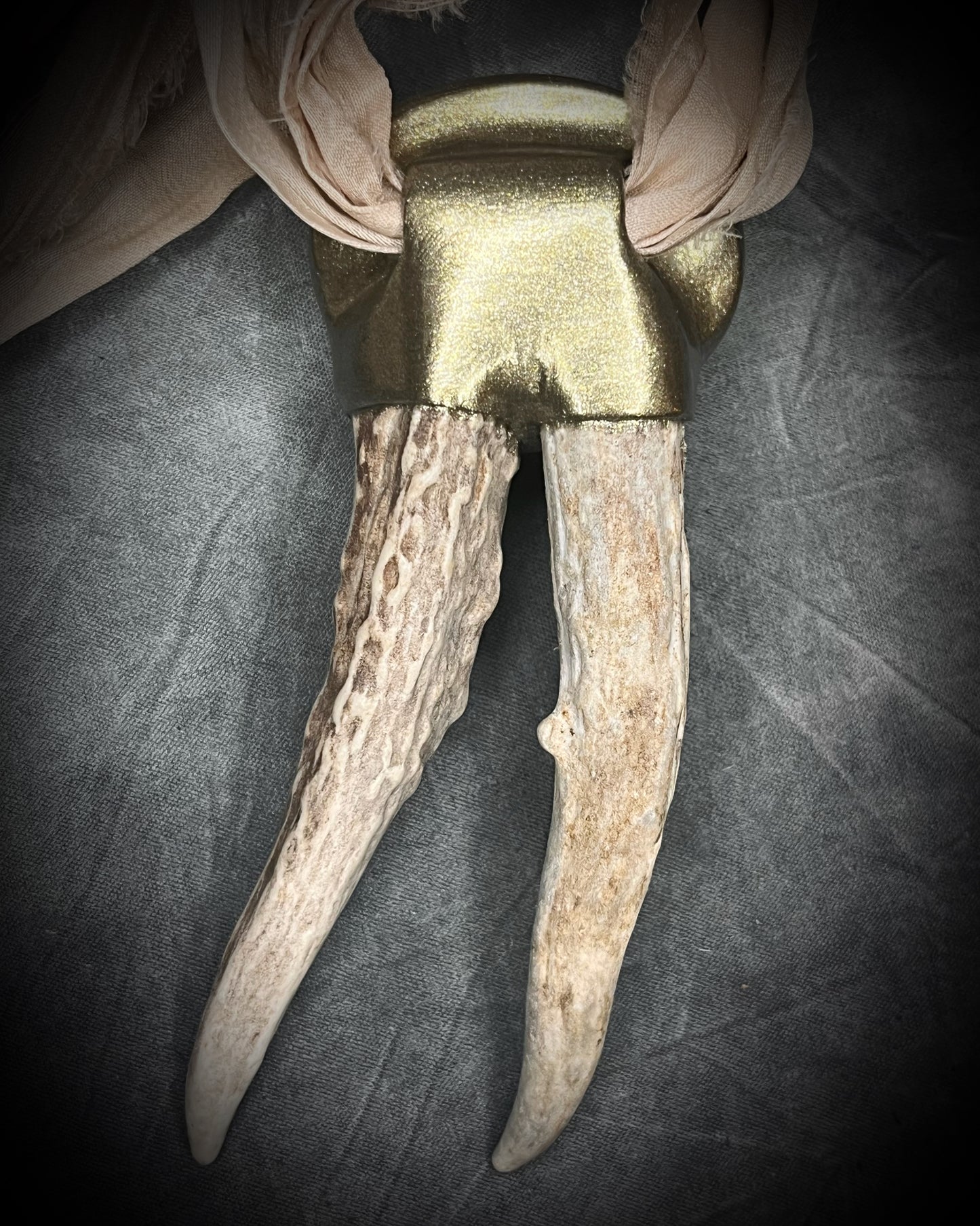 Antler and scenic quartz gemstone handmade shamanic crystal healing talisman.  2026 modern maximalist organic jewelry.