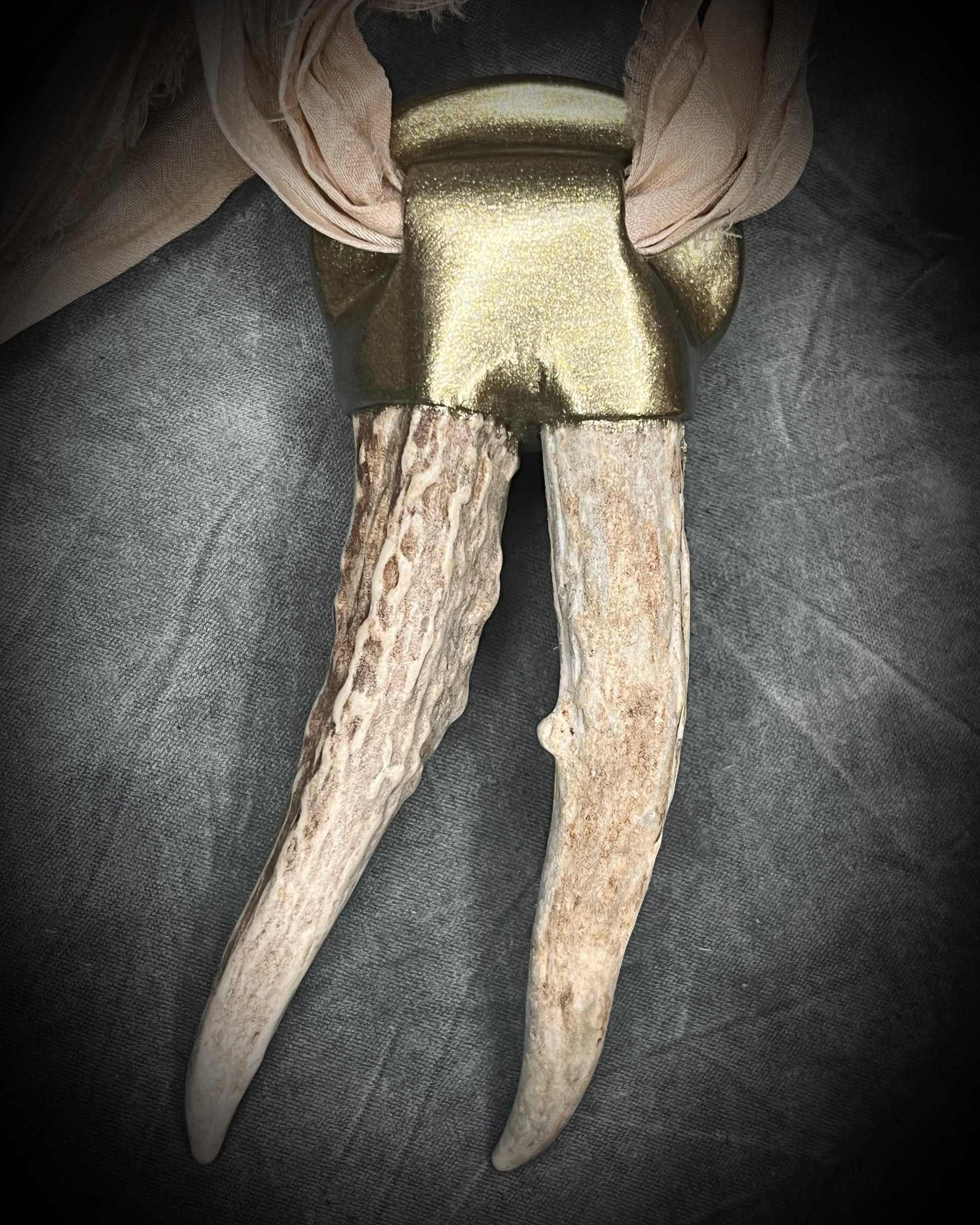 Antler and scenic quartz gemstone handmade shamanic crystal healing talisman.  2026 modern maximalist organic jewelry.