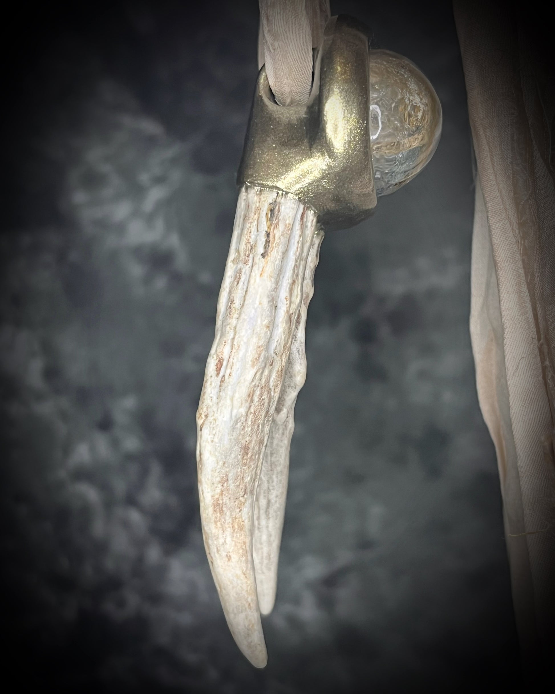 Antler and scenic quartz gemstone handmade shamanic crystal healing talisman.  2026 modern maximalist organic jewelry.