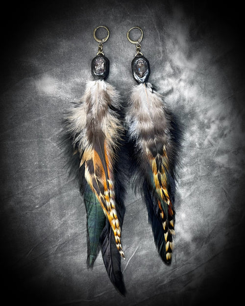 Feather and Petroleum Quartz Earrings