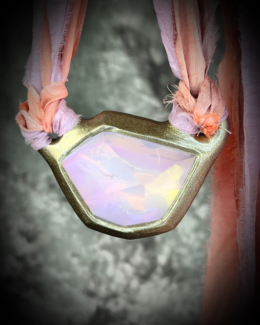 Faceted Mozambique Jelly Rose Quartz handmade crystal healing gemstone gift for her.  Hung from recycled silk, this heart chakra talisman is perfect for bridal shower, pregnancy jewelry, beach photoshoot, summer travel jewelry or everyday magic!