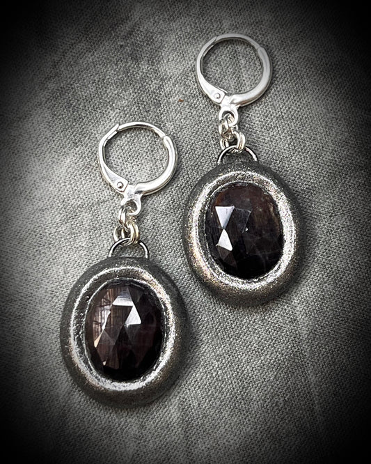 Black Sapphire Sterling Silver Earrings. Handmade empowering jewelry gift for her. 