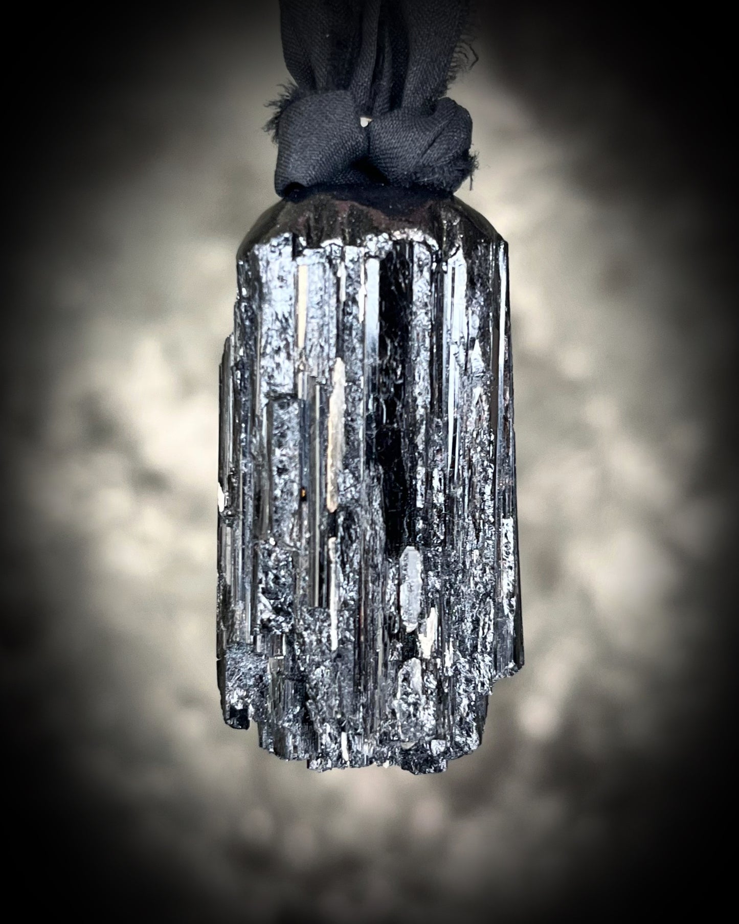 Black Tourmaline grounding and protection talisman, perfect Halloween or Holiday Gift or everyday talisman for emf protection and magic. Necklace hung from black recycled silk or organic leather for ecofriendly dark luxury. 