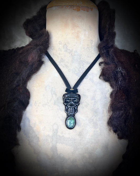 Black curly felted wool handmade collar — gothic cosplay and Renaissance festival fashion accessory.