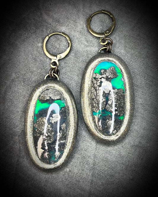 Blue Lagoon mermaid crystal healing marcasite agate earrings. Crystal dangle earrings in a gold finish, best holiday gift for her!
