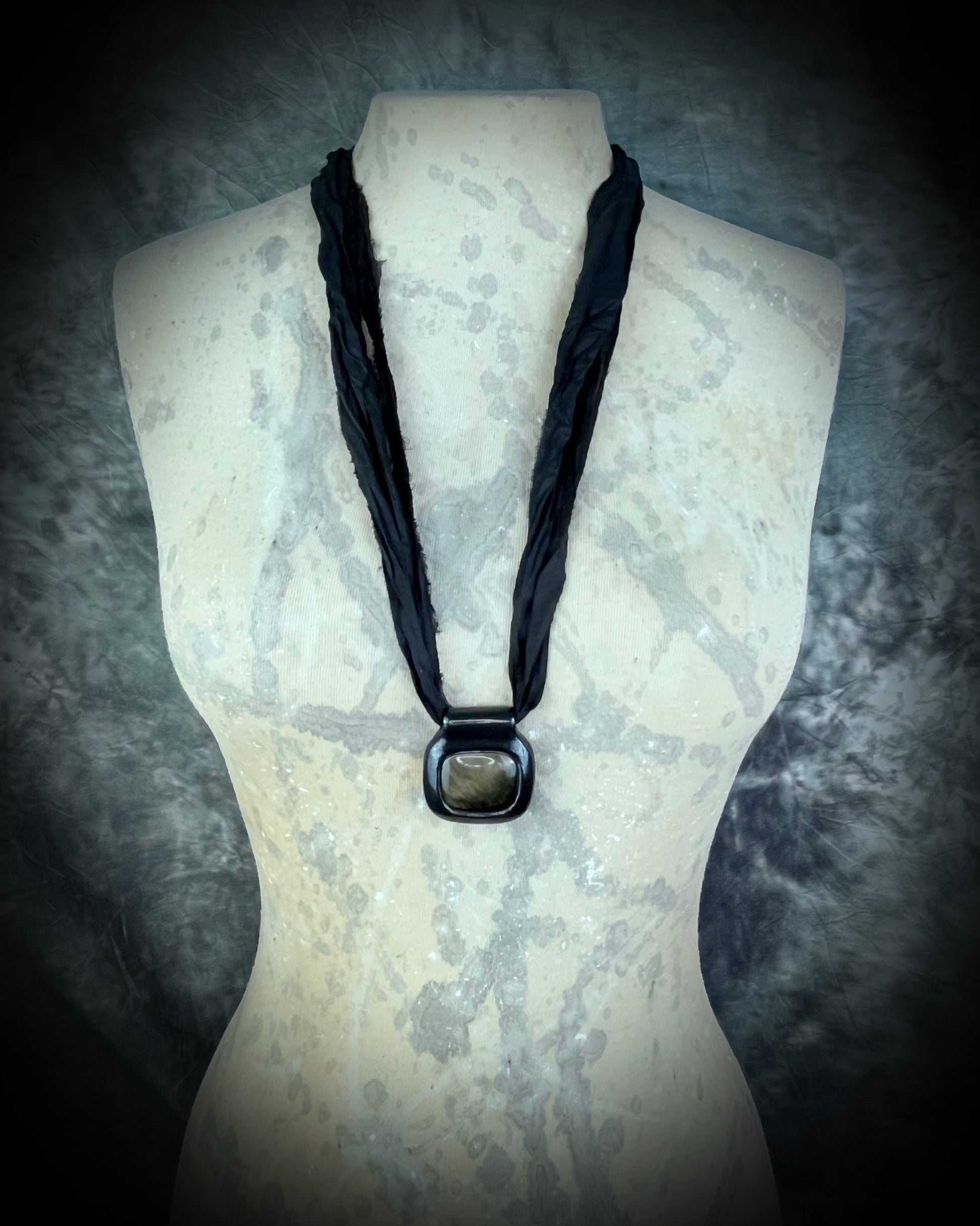 Gold Sheen Obsidian Handmade Talisman – Empower your inner strength with the gift of protective black crystal, perfect for healing and grounding energy, customizable length on recycled silk. 