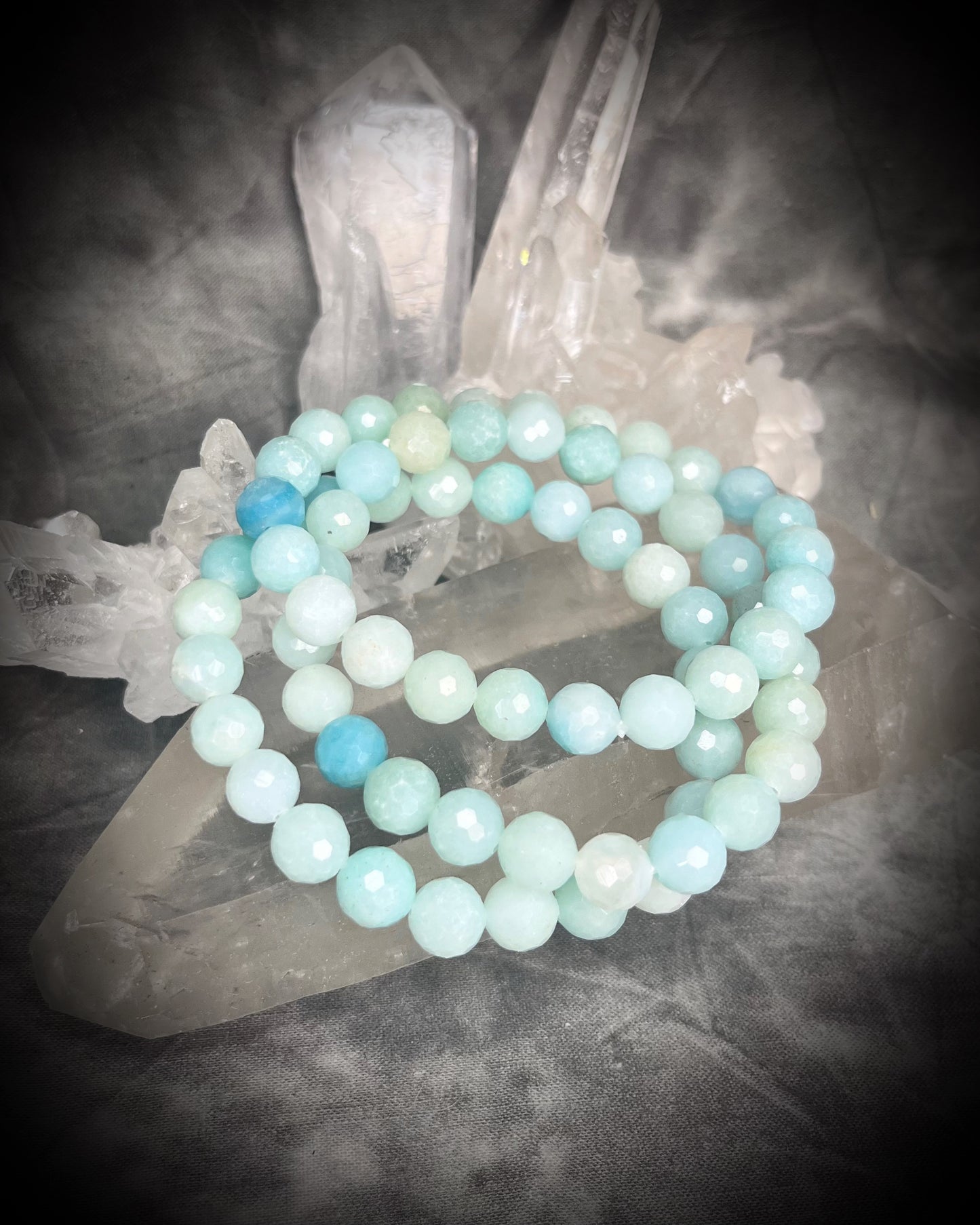 Blue calcite stone, natural crystal healing beaded bracelets for protection, grounding, emf shielding and gemstone magic!  Crystal stacking bracelets for modern maximalism and dopamine dressing!