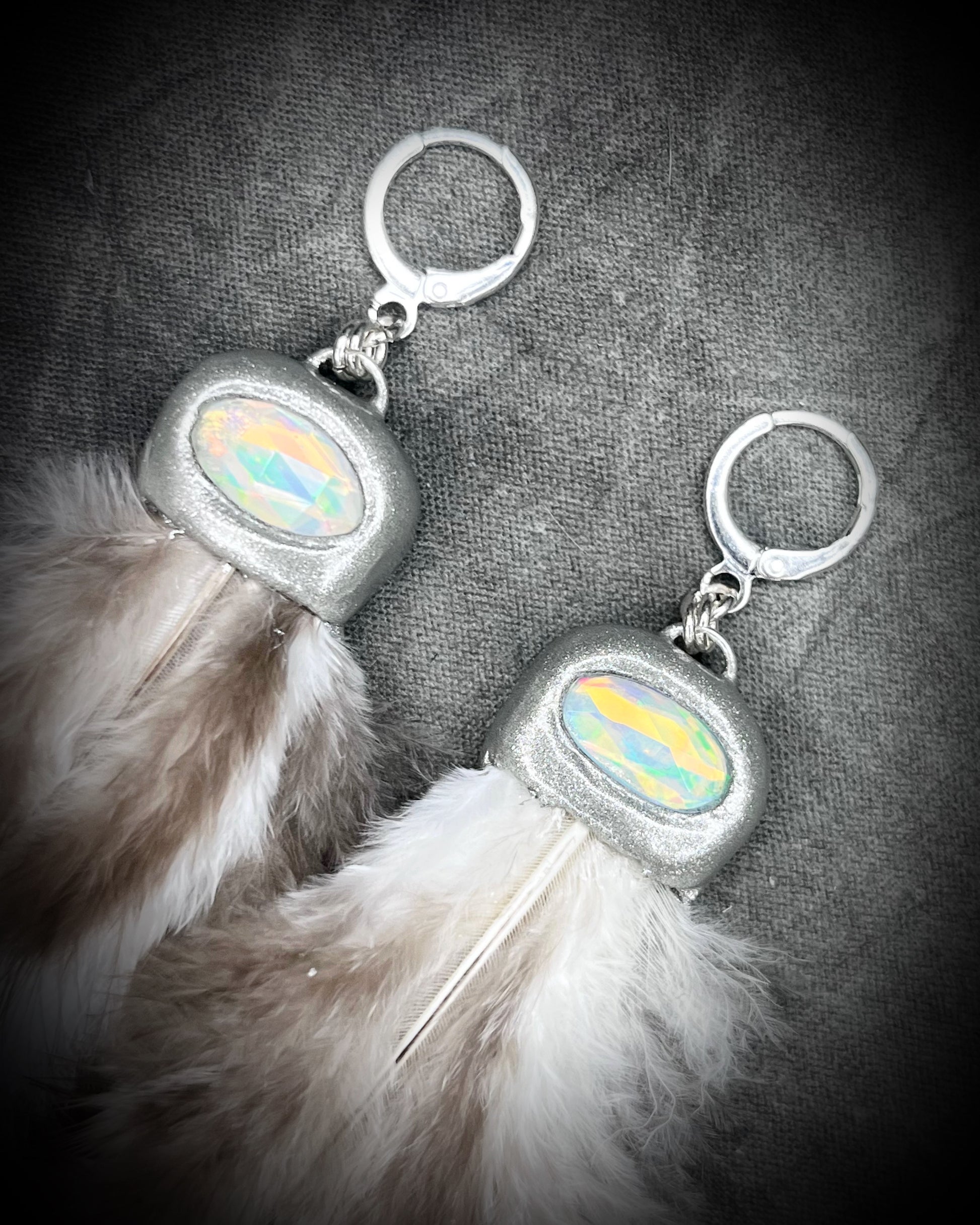 Genuine Opal and Natural Feather Handmade Sterling Silver Dangle Crystal Healing Earrings!  Perfect boho jewelry for festival, summer, travel and vacation jewelry or beach wedding!