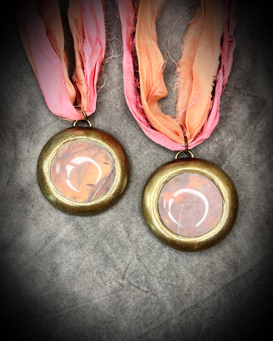 Sustainable Festival Jewelry Rose Quartz handmade crystal healing gemstone gift for her.  Hung from recycled silk, this heart chakra talisman is perfect for bridal shower, pregnancy jewelry, beach photoshoot, summer travel jewelry or everyday magic!