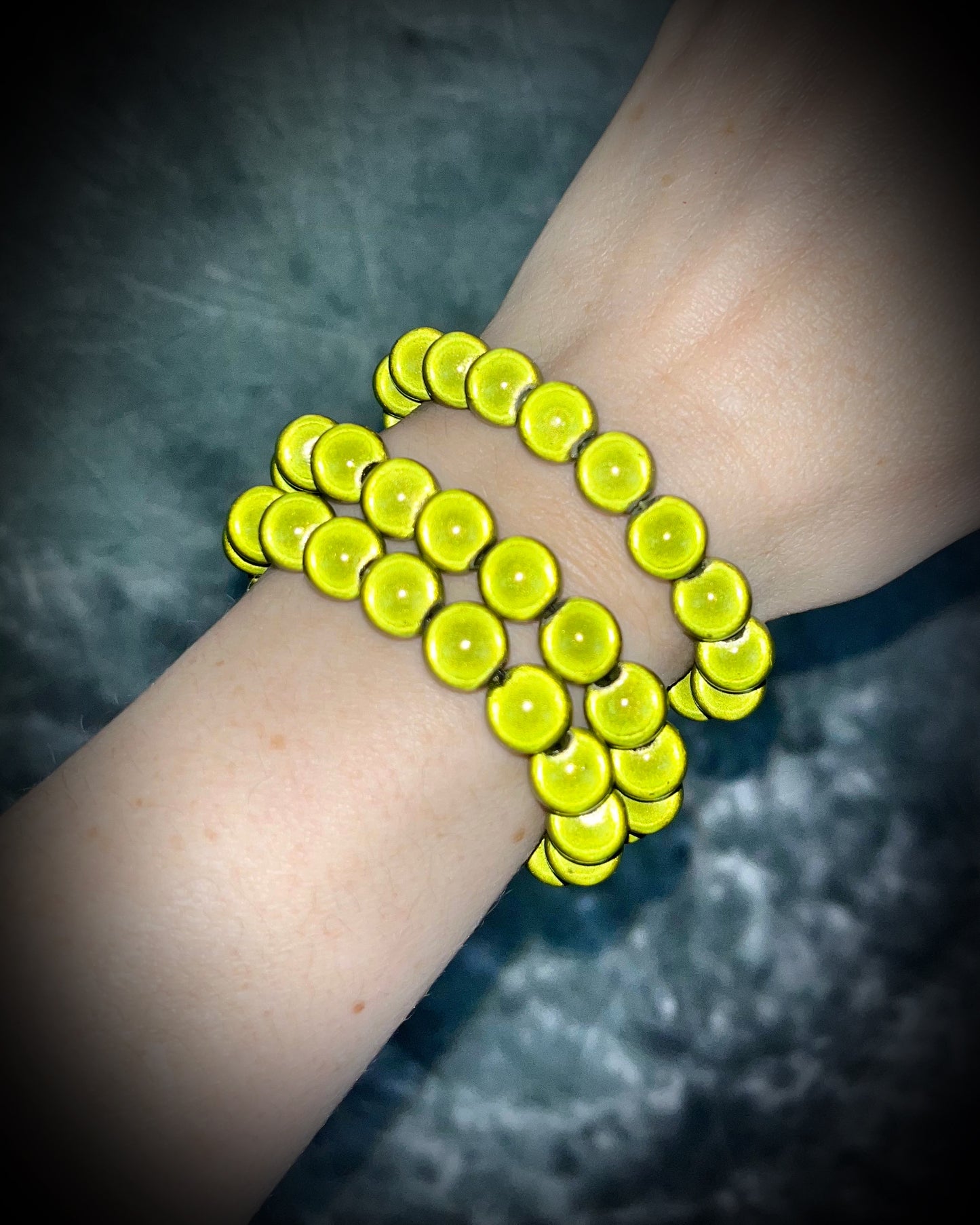 Colorful Eclipse bracelets from Become Spellbound!  Magical illusion bracelets for stacking, parties, summer jewelry, festivals, raves, travel jewelry and more! Gift for her, olive green beaded bracelet. 