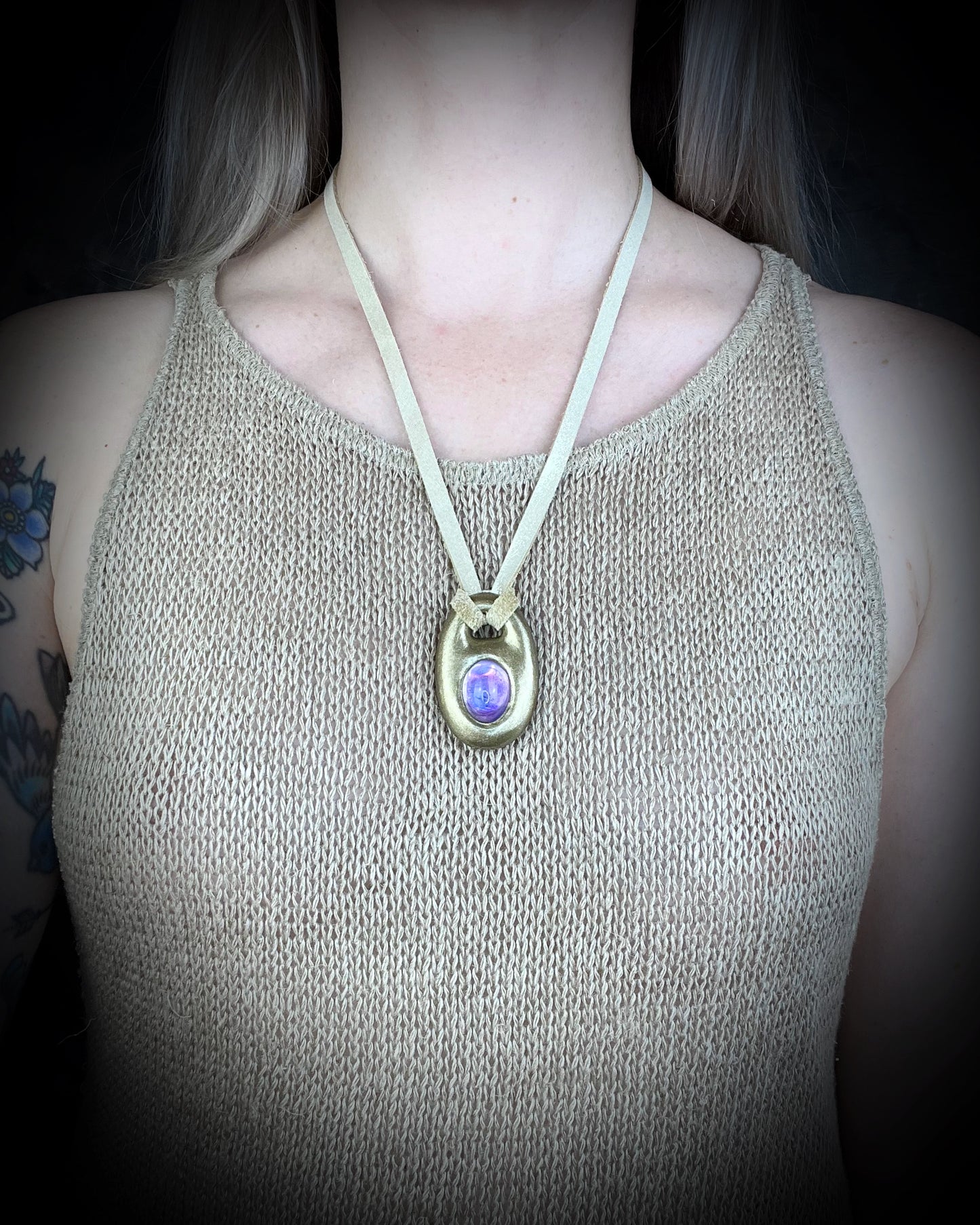 Oval handmade designer amethyst birthstone or bridal necklace for February and Aquarius. Customizable jewelry can be choker or pendant length.