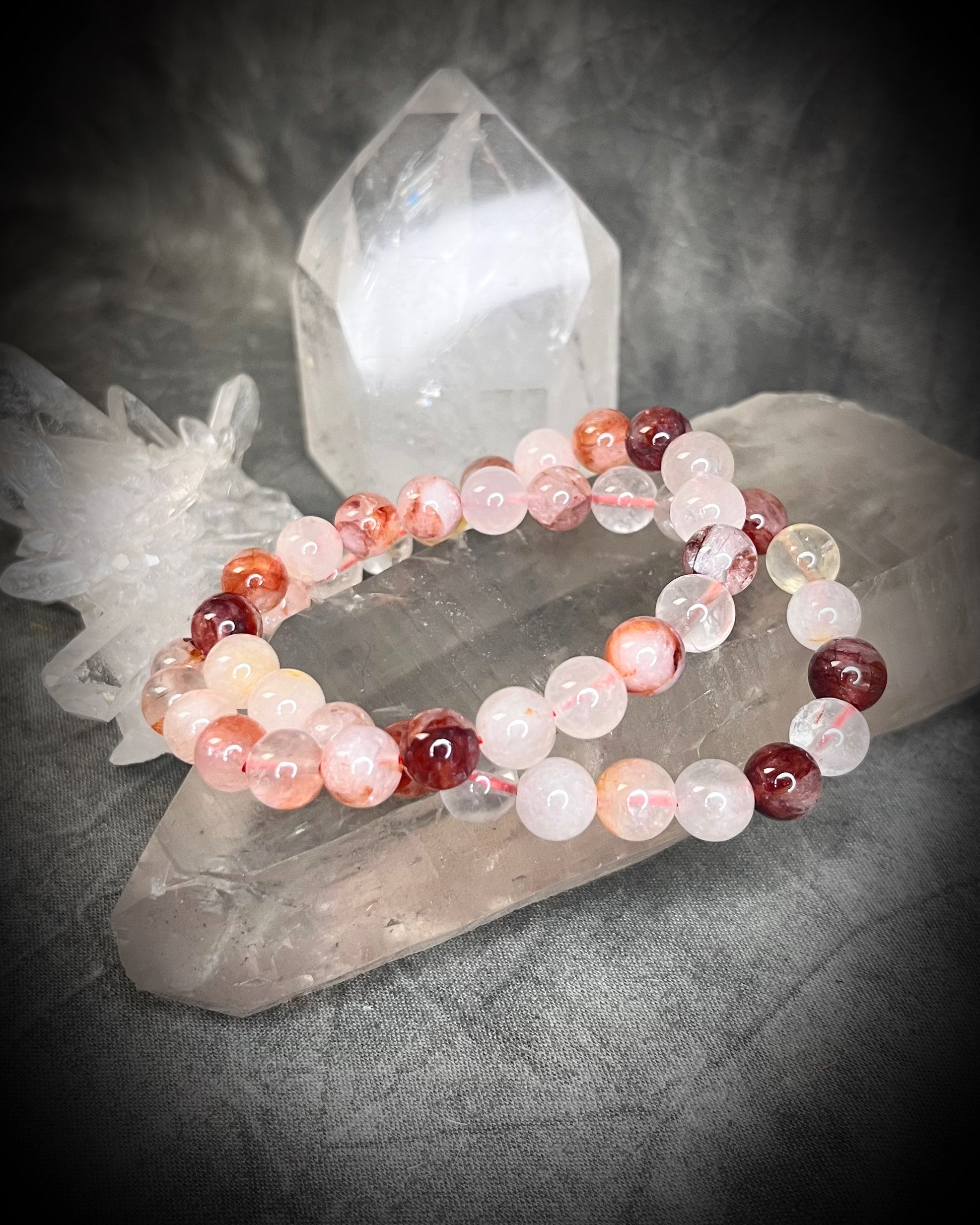 Raw stone, natural crystal healing beaded bracelets for protection, grounding, emf shielding and gemstone magic!  Crystal stacking bracelets for modern maximalism and dopamine dressing!
