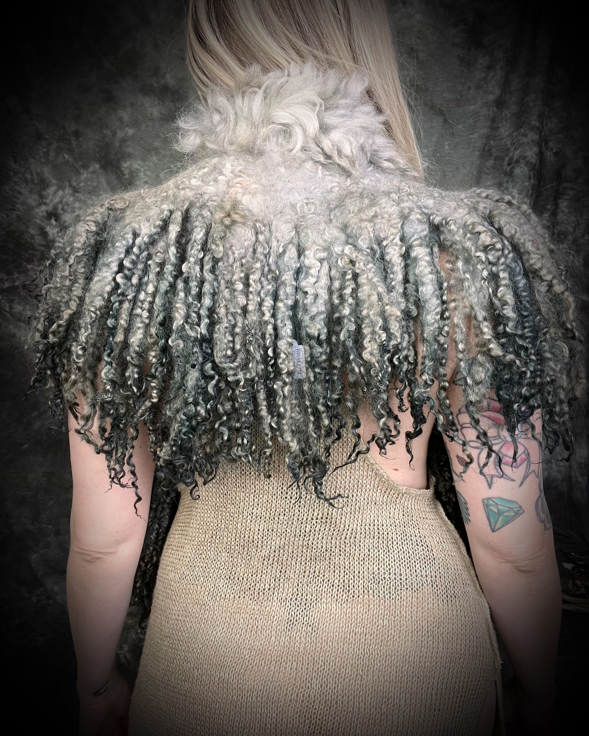 Handmade merino wool Renaissance cosplay wooly shawl. Curly felted wool cape for costume, photoshoots or everyday magic. 