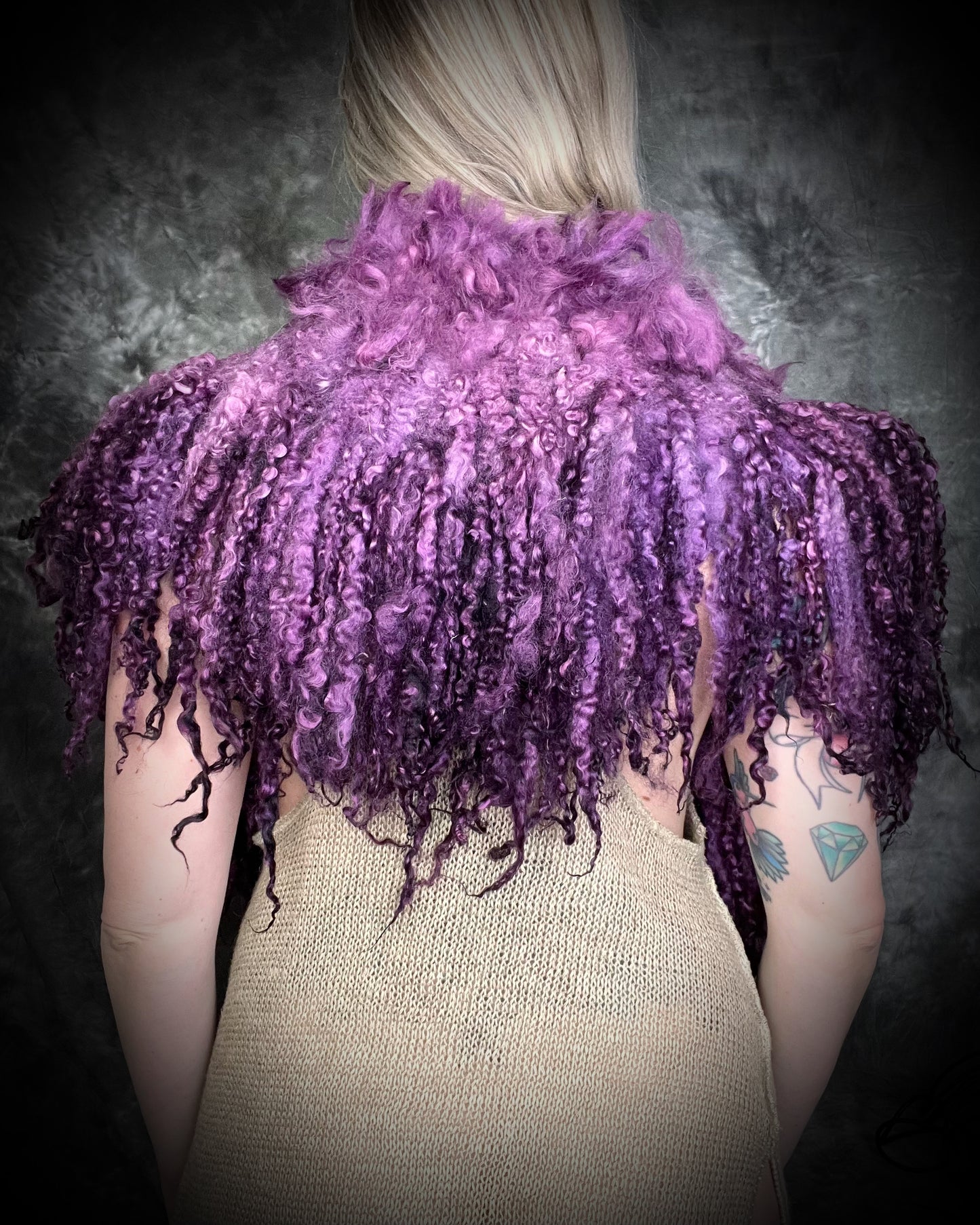 Handmade wooly felted merino collar in a vibrant purple color. Curly renaissance festival, cosplay or photoshoot cape accessory for her, 