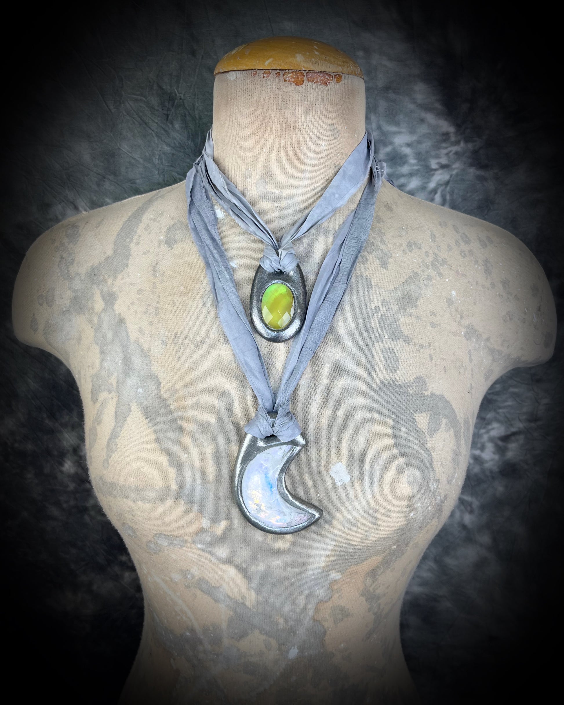 Lemon Prehnite dopamine dressing crystal healing talisman for 2025 summer adventures and joy!  Gemstone necklace on silver recycled silk for sustainable festival jewelry!