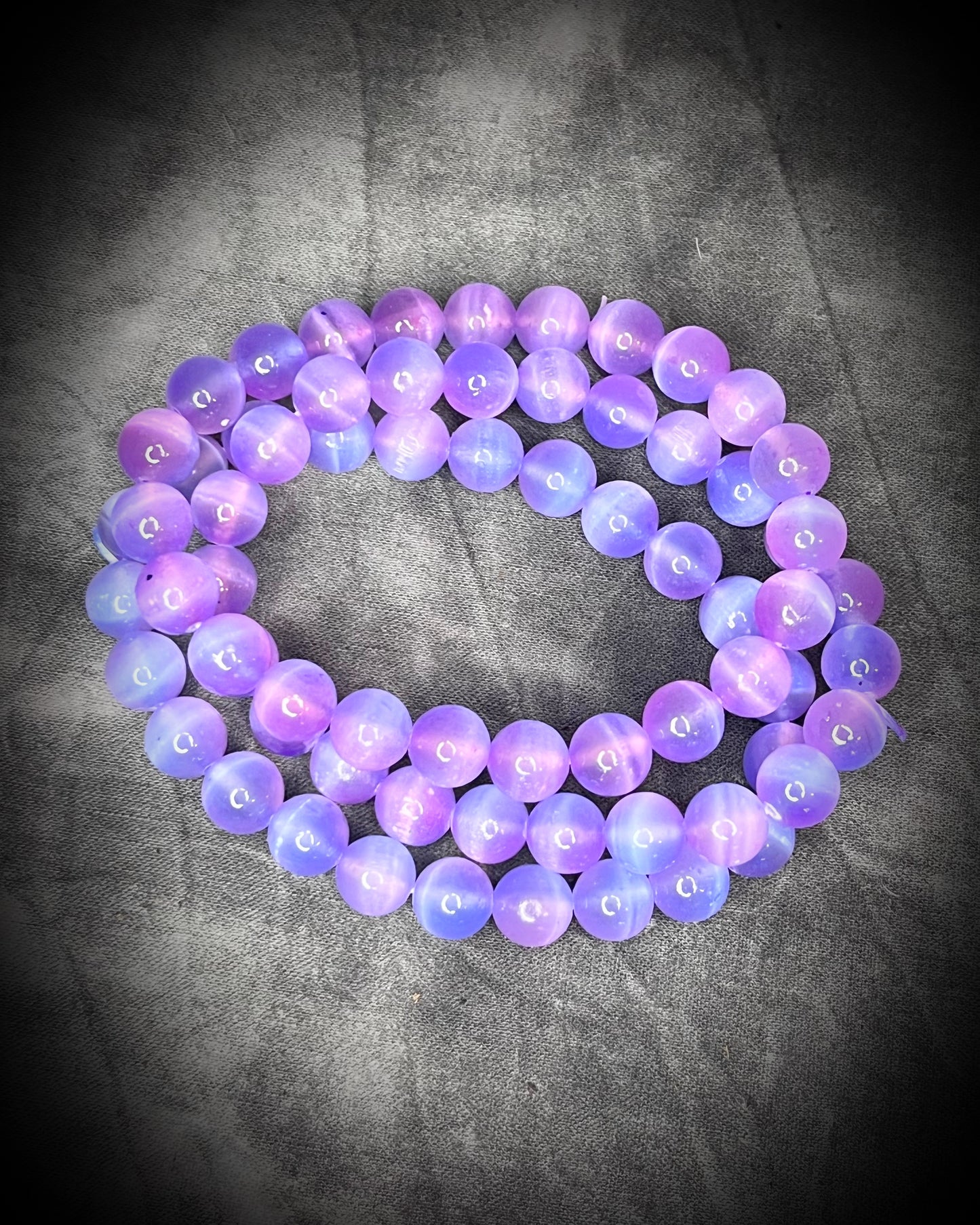 Lilac Selenite crystal healing beaded bracelets for protection, grounding, emf shielding and gemstone magic!  Crystal stacking bracelets for holiday gifting and new year resolution setting.