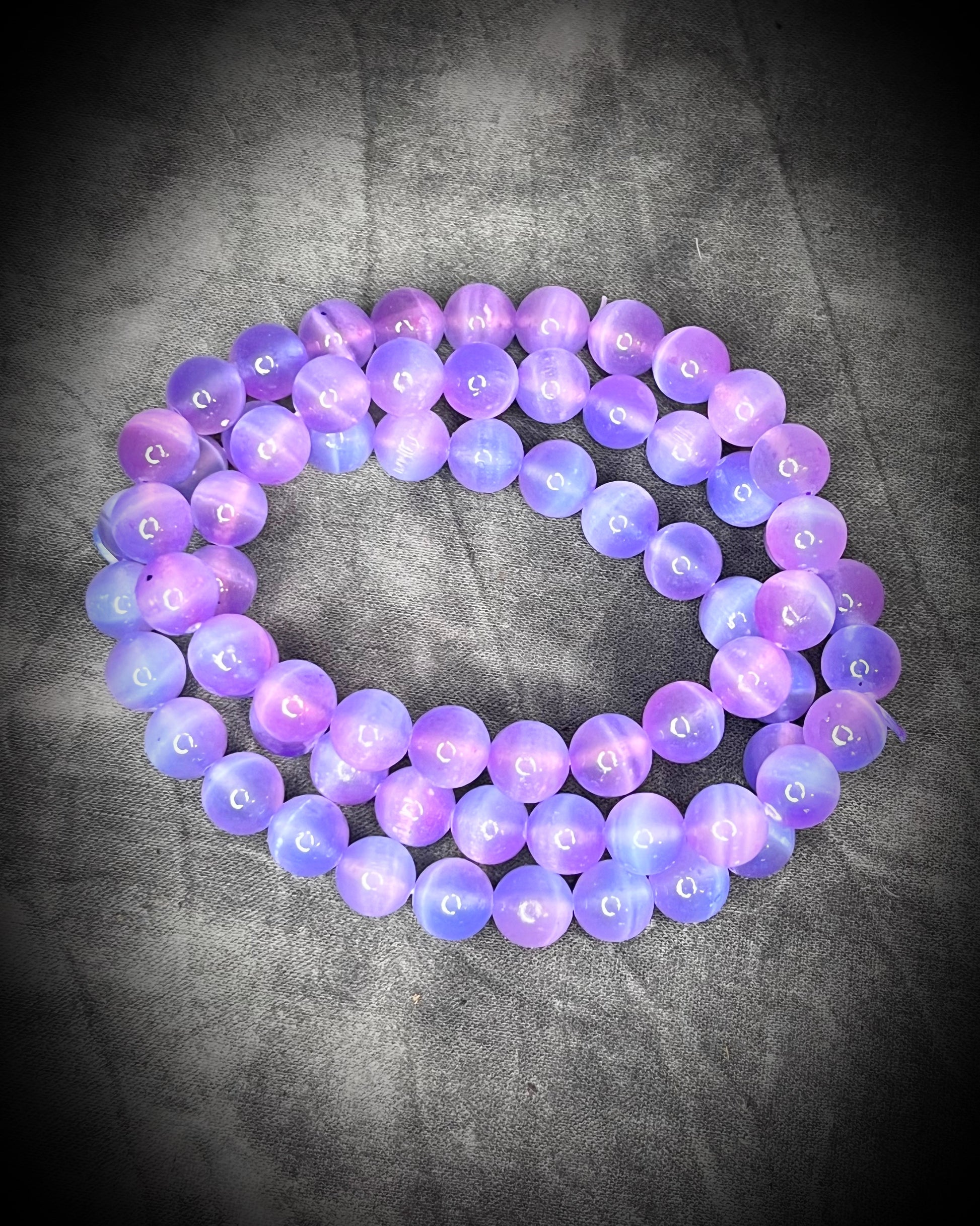 Lilac Selenite crystal healing beaded bracelets for protection, grounding, emf shielding and gemstone magic!  Crystal stacking bracelets for holiday gifting and new year resolution setting.