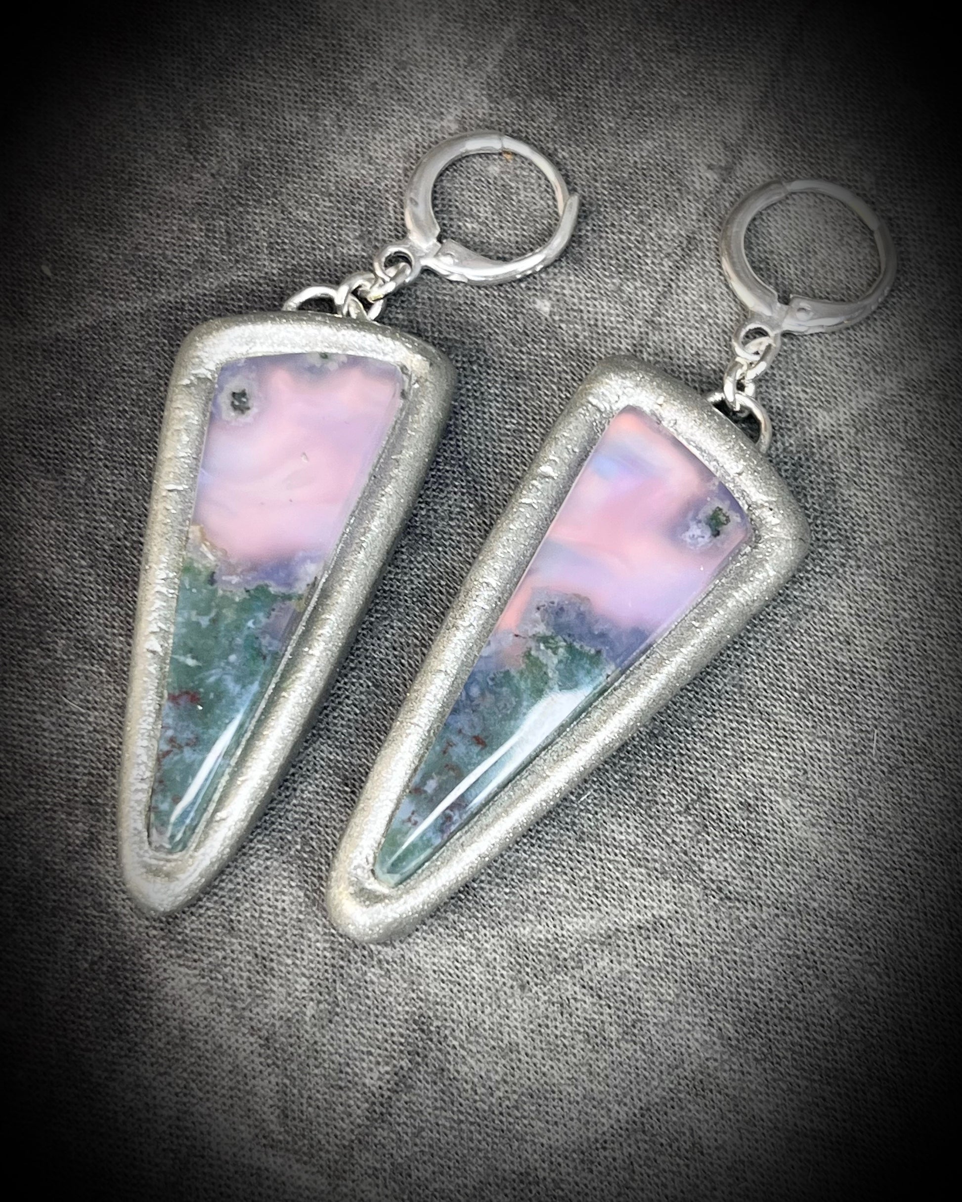 Moss agate sterling silver handmade earrings.  Lavender glow fairy inspired earrings gift for her. 
