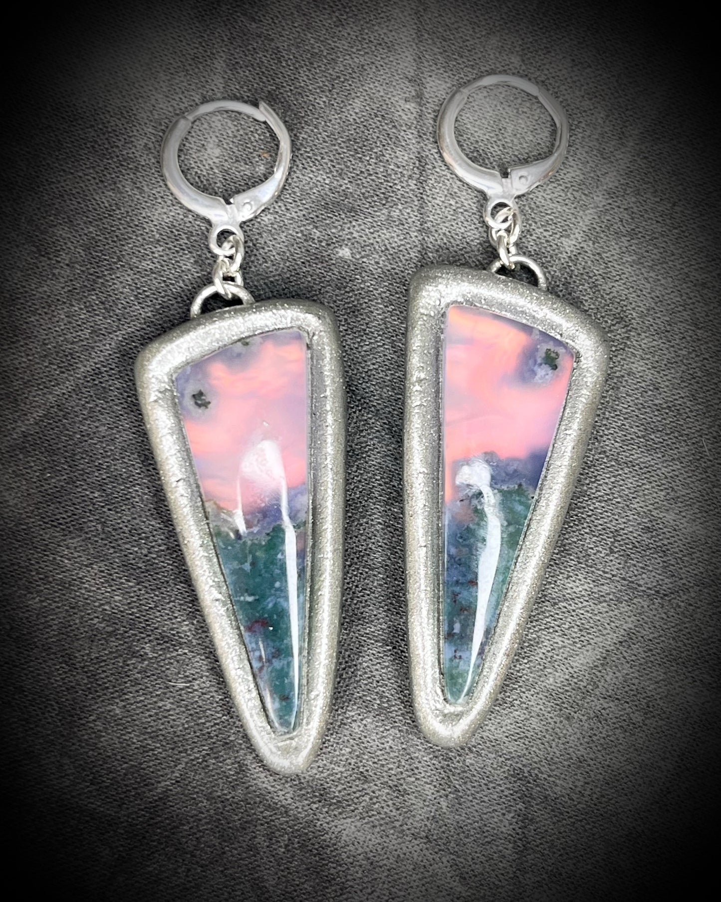 Moss agate sterling silver handmade earrings.  Lavender glow fairy inspired earrings gift for her. 