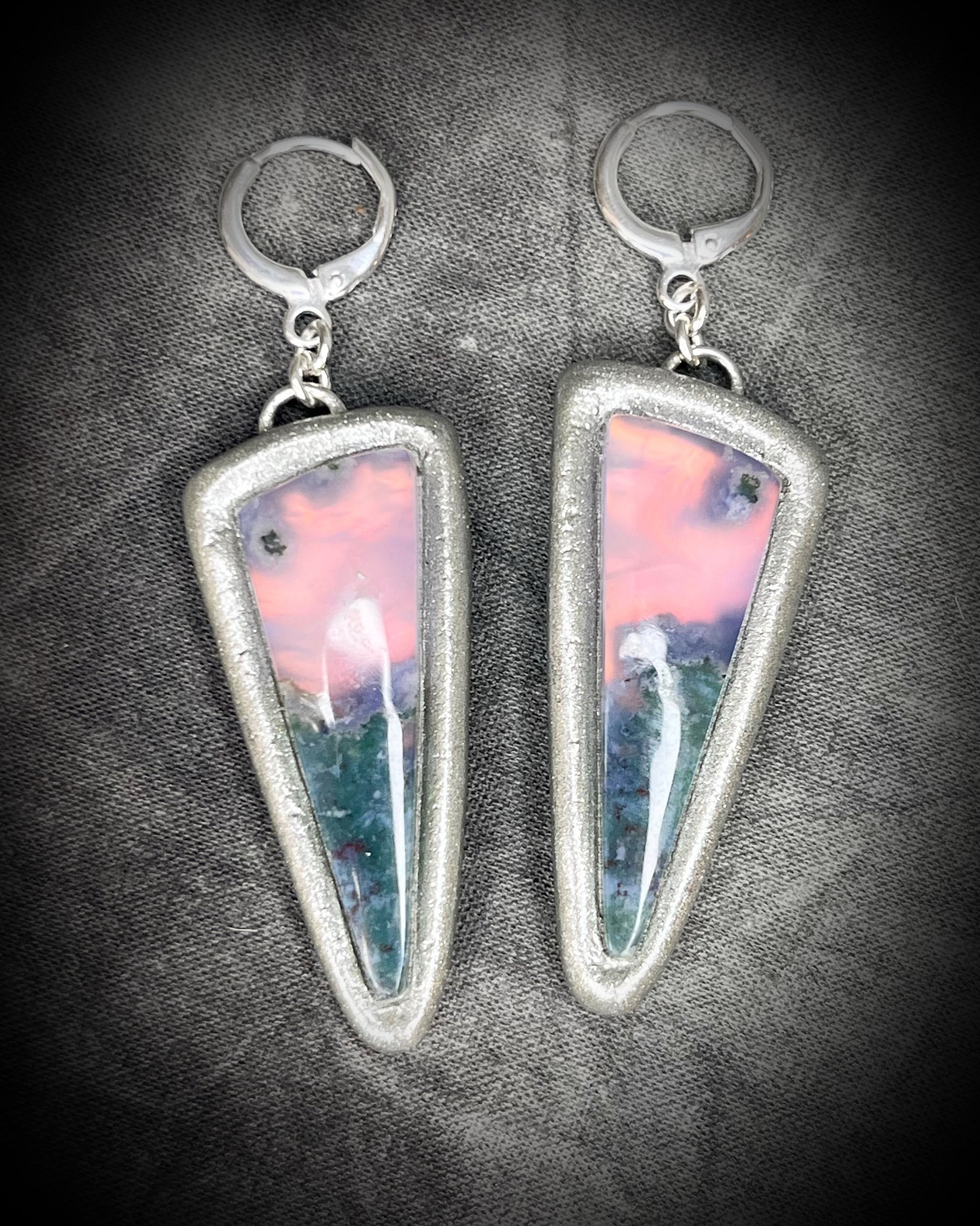 Moss agate sterling silver handmade earrings.  Lavender glow fairy inspired earrings gift for her. 